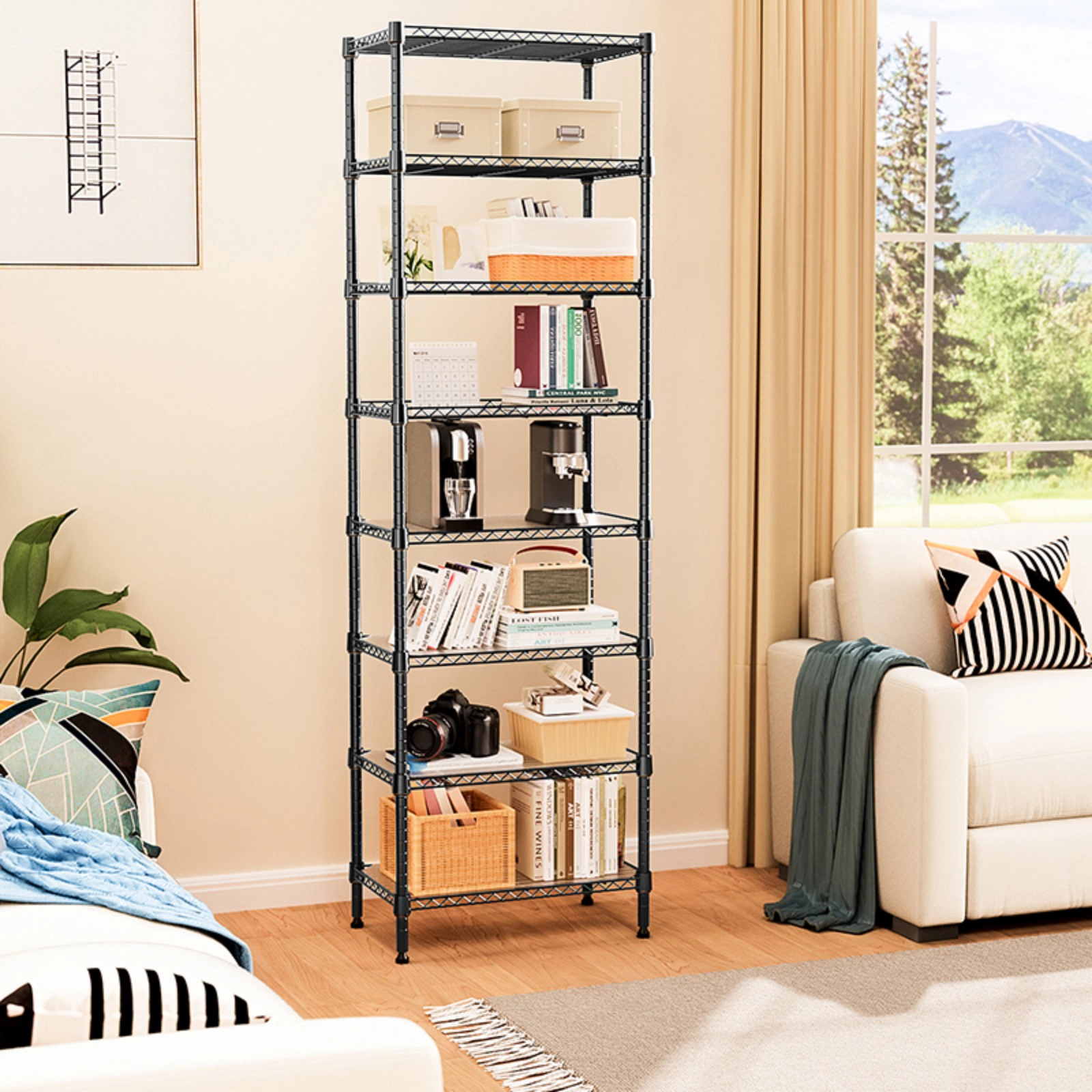 Flynama 8 Tier Black Wire Shelving 2000 LBS 79.5H x 23.6W x 13.8D in Organizer Rack for Laundry Kitchen and Garage
