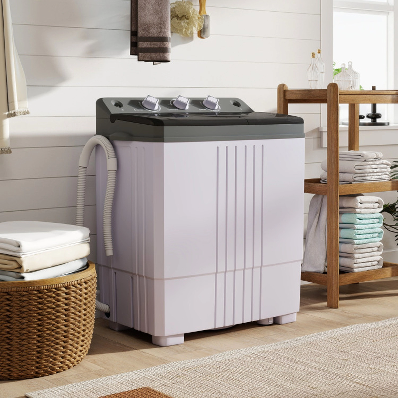 SUGIFT Gray Twin Tub Portable Washing Machine with Drain Pump and 12-lb Washer 25-in W 15.5-in D 29-in H