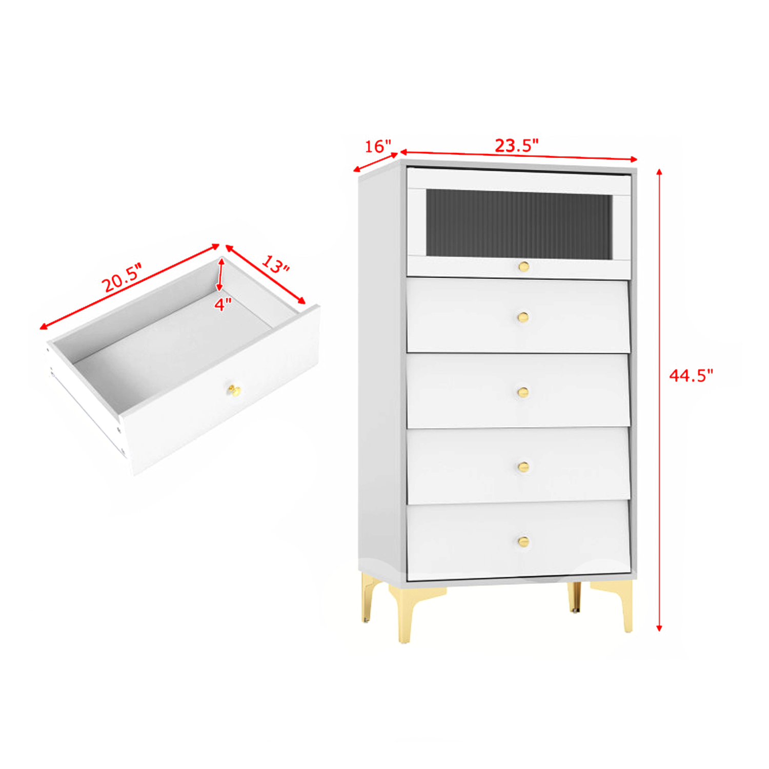 Hivvago Modern Cabinet with Lift-Up Fluted Glass Door and Sliding Drawers