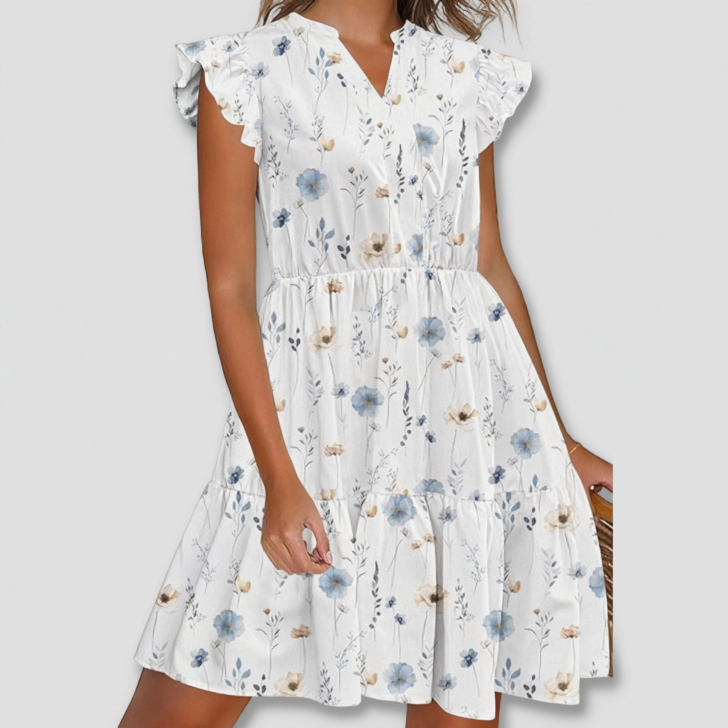 Zeagoo Women's V Neck Cap Sleeve Mini Dress