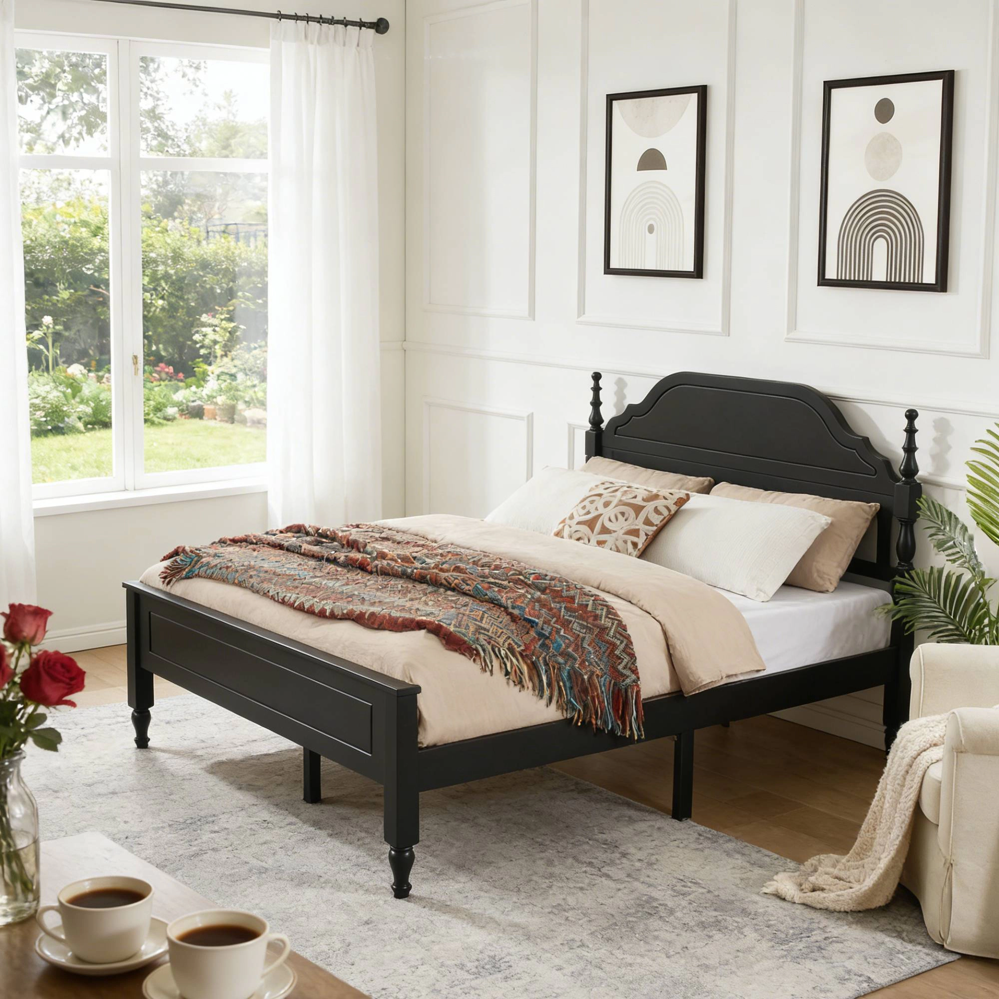 Flynama Queen Bed with Padded Headboard Insert, Elegant Bedroom Centerpiece (No Mattress)