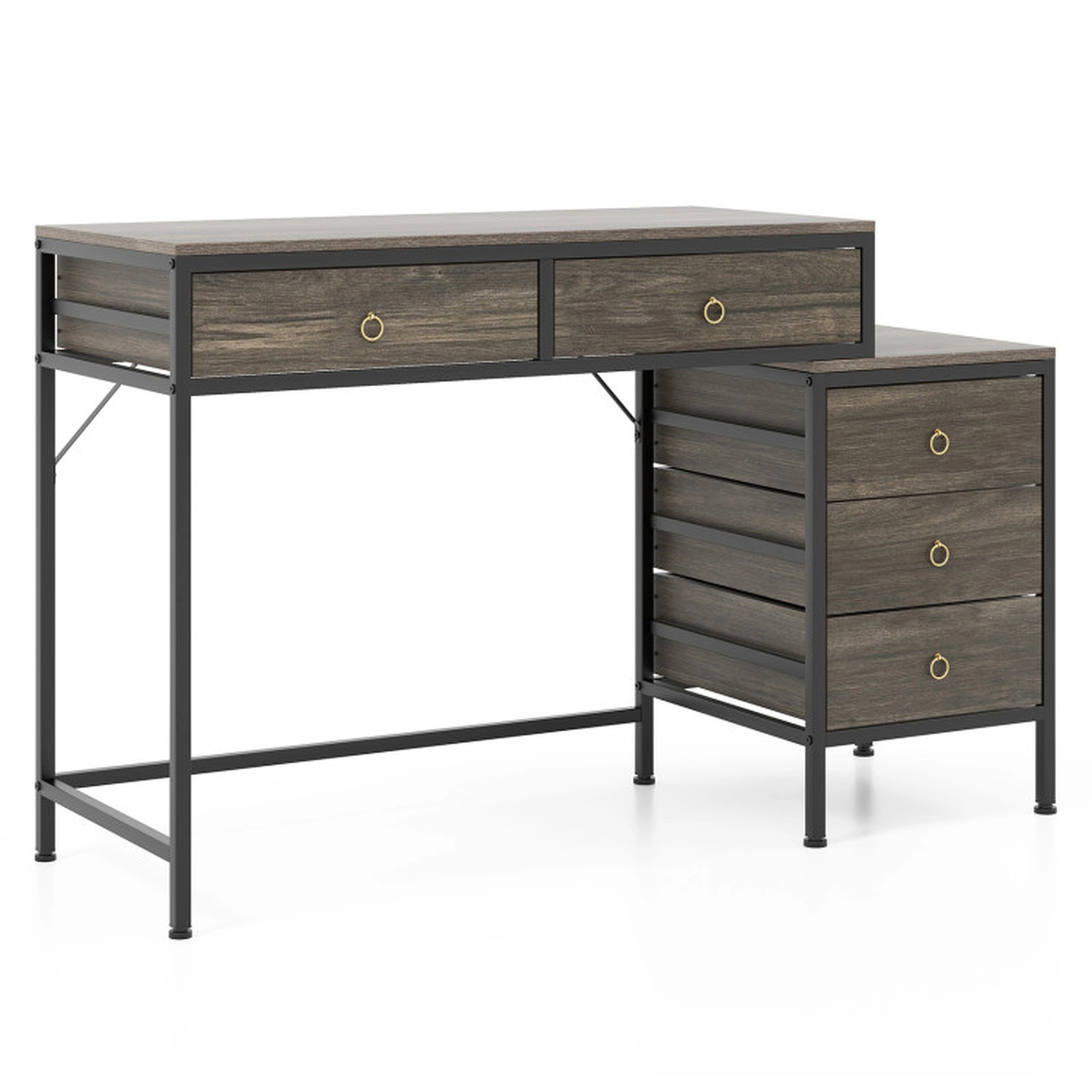 SUGIFT 51-in Computer Desk with 5 Drawers and Side File Cabinet 380-lb Capacity Home Office Desk Gray & Black