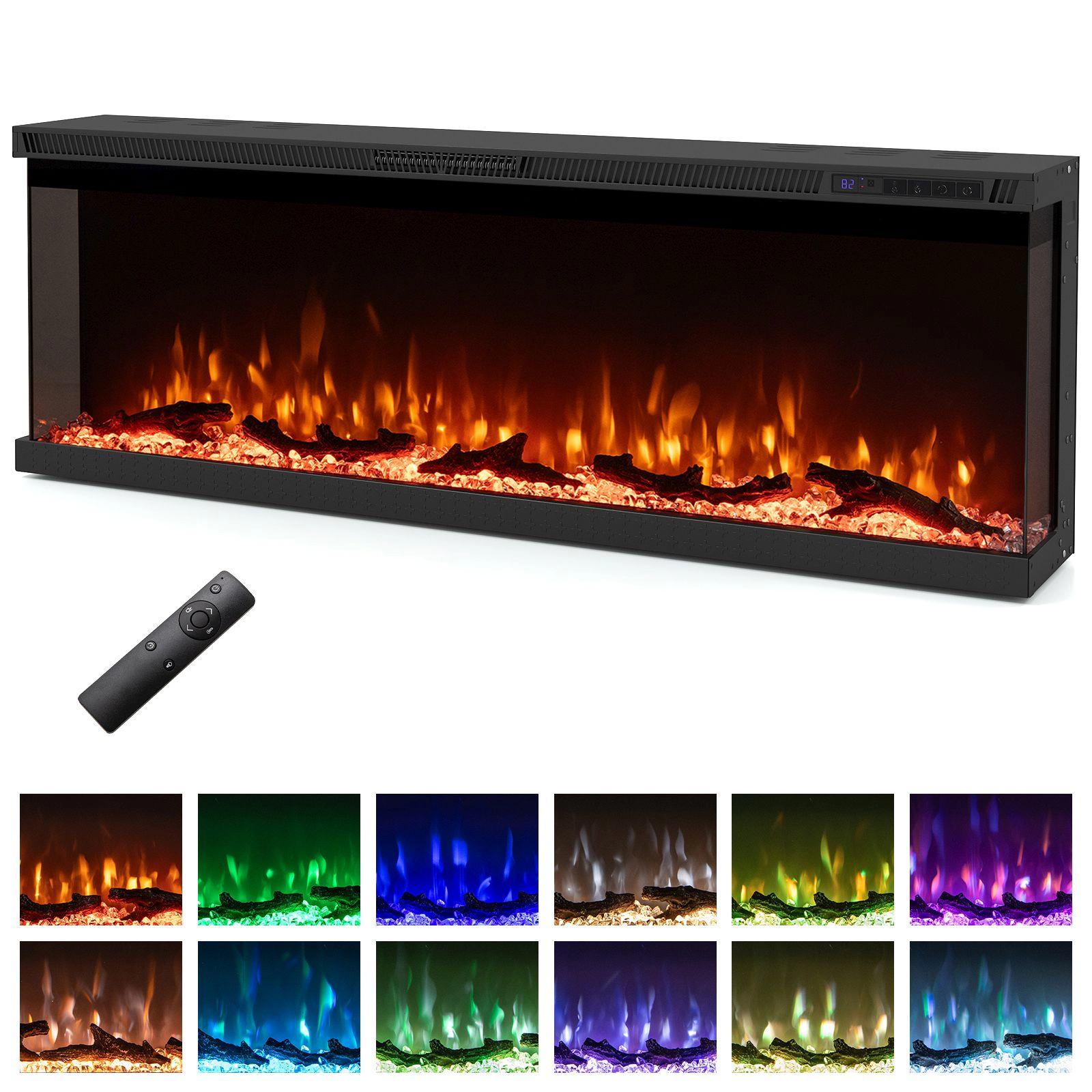 SlickBlue Wall Mounted Recessed Electric Fireplace Heater with LED Flames