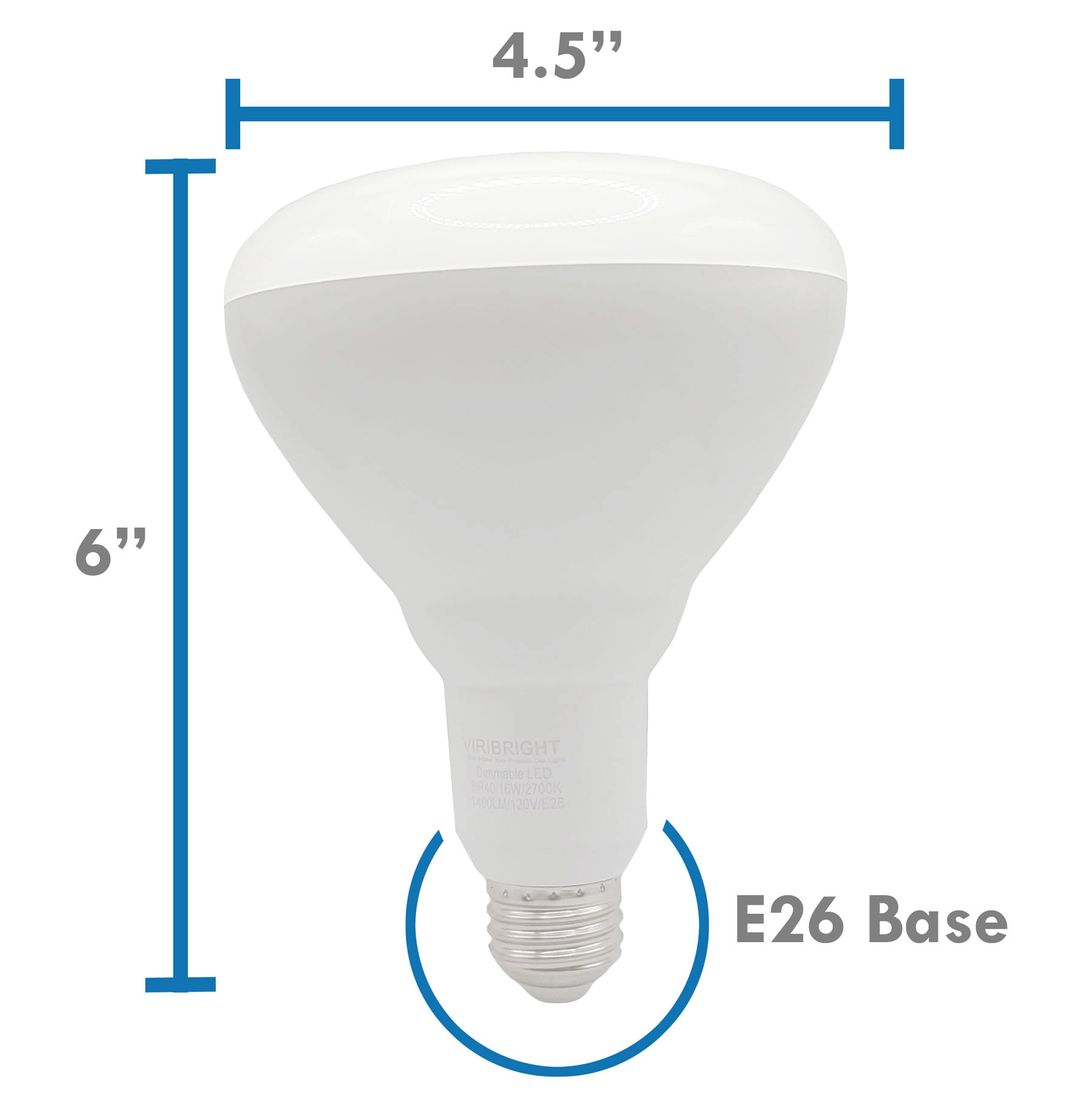 Viribright® BR40 LED Bulb, E26, Screw Base, 75W Equivalent, 1400 Lumens, Dimmable, Warm White 2700K