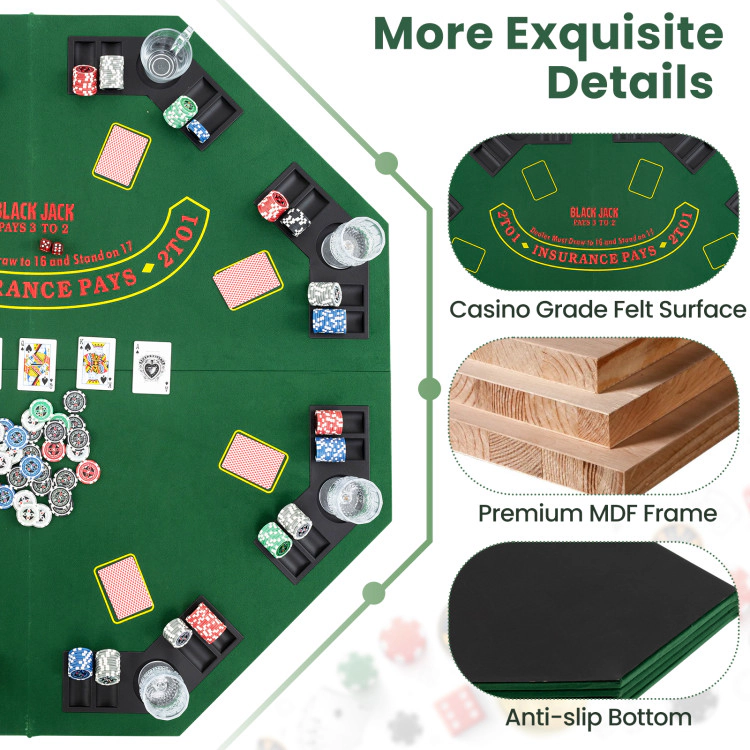 SUGIFT Foldable 8-Player Poker Table Top with Cup Holders, Chip Trays and Carrying Bag Green Blue