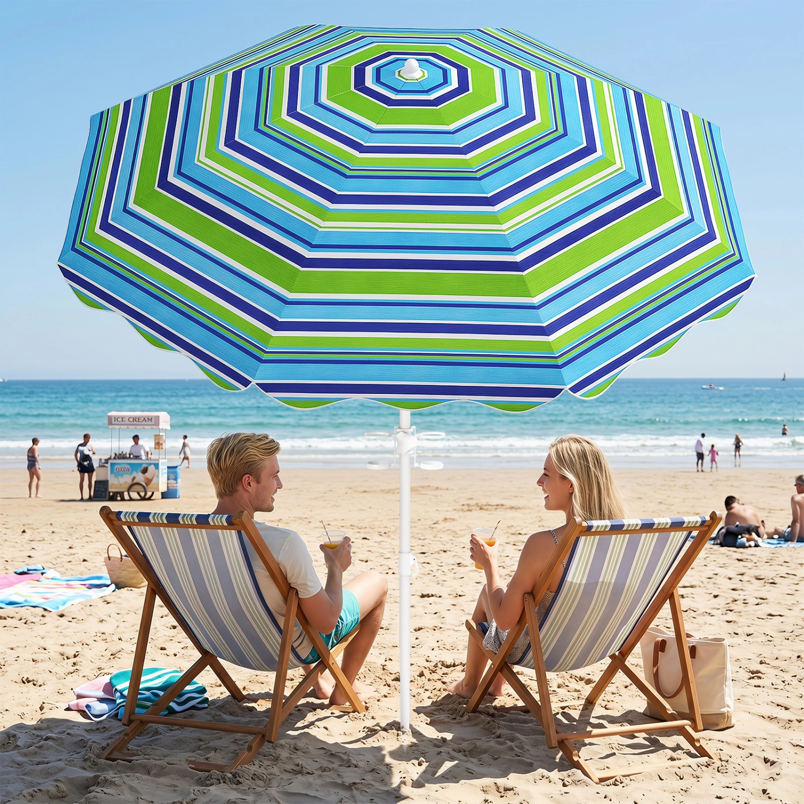 SUGIFT Green UPF 50+ Sand Anchor Tilt Function and Cup Holder 6.5 ft Beach Umbrella