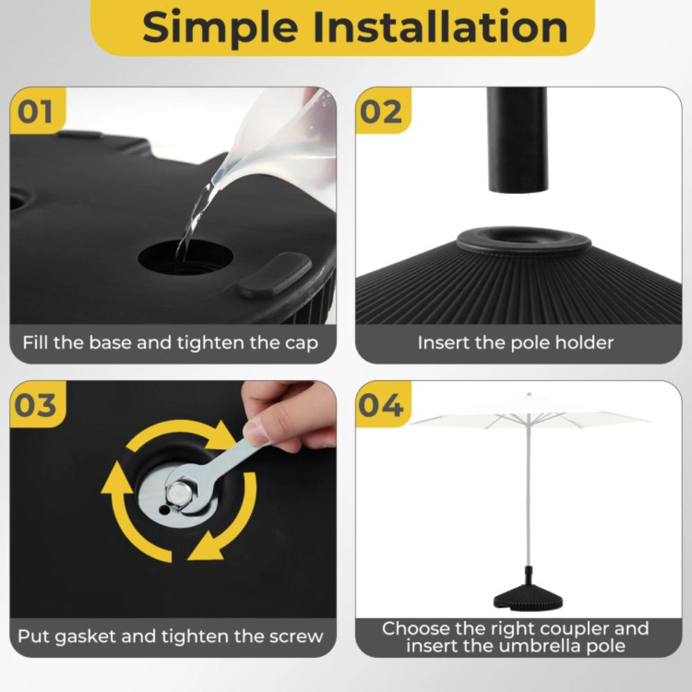 Hivvago Water And Sand Filled Outdoor Umbrella Stand With Shell Texture And 3 Coupler Sizes-Black