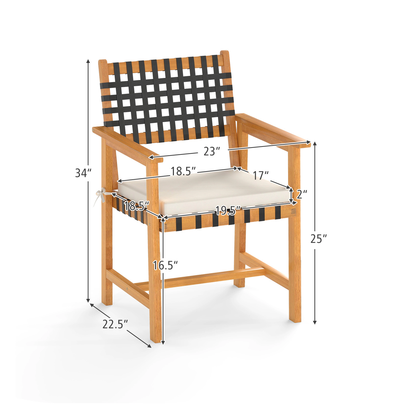 LJG Outdoor Wooden Dining Chair Set of 2 with Armrests and Curved Back