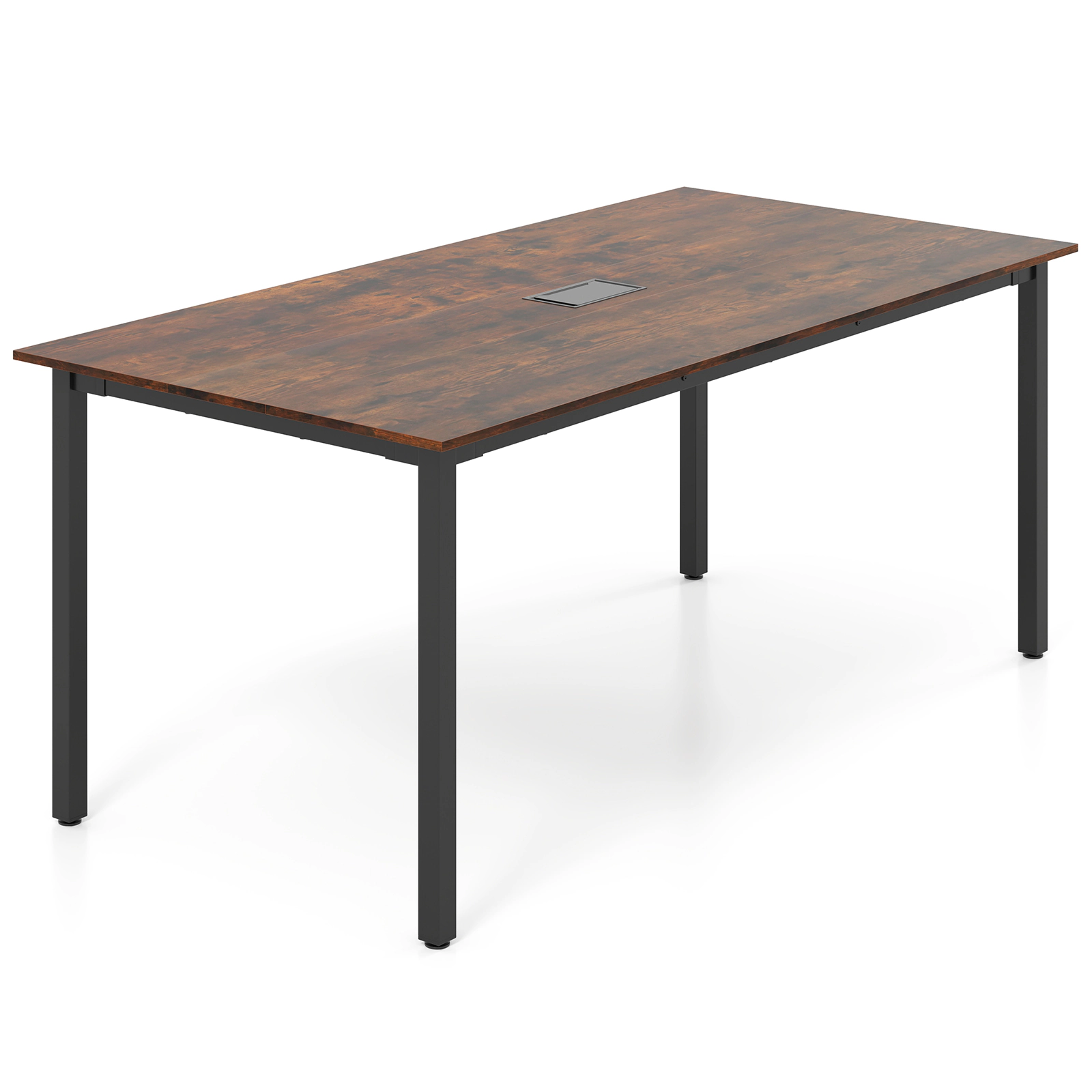 SUGIFT 6 Ft Rectangle Conference Room Desk Table with Cable Hole 265-Lb Capacity Seats 8-10 People Rustic Brown + Black