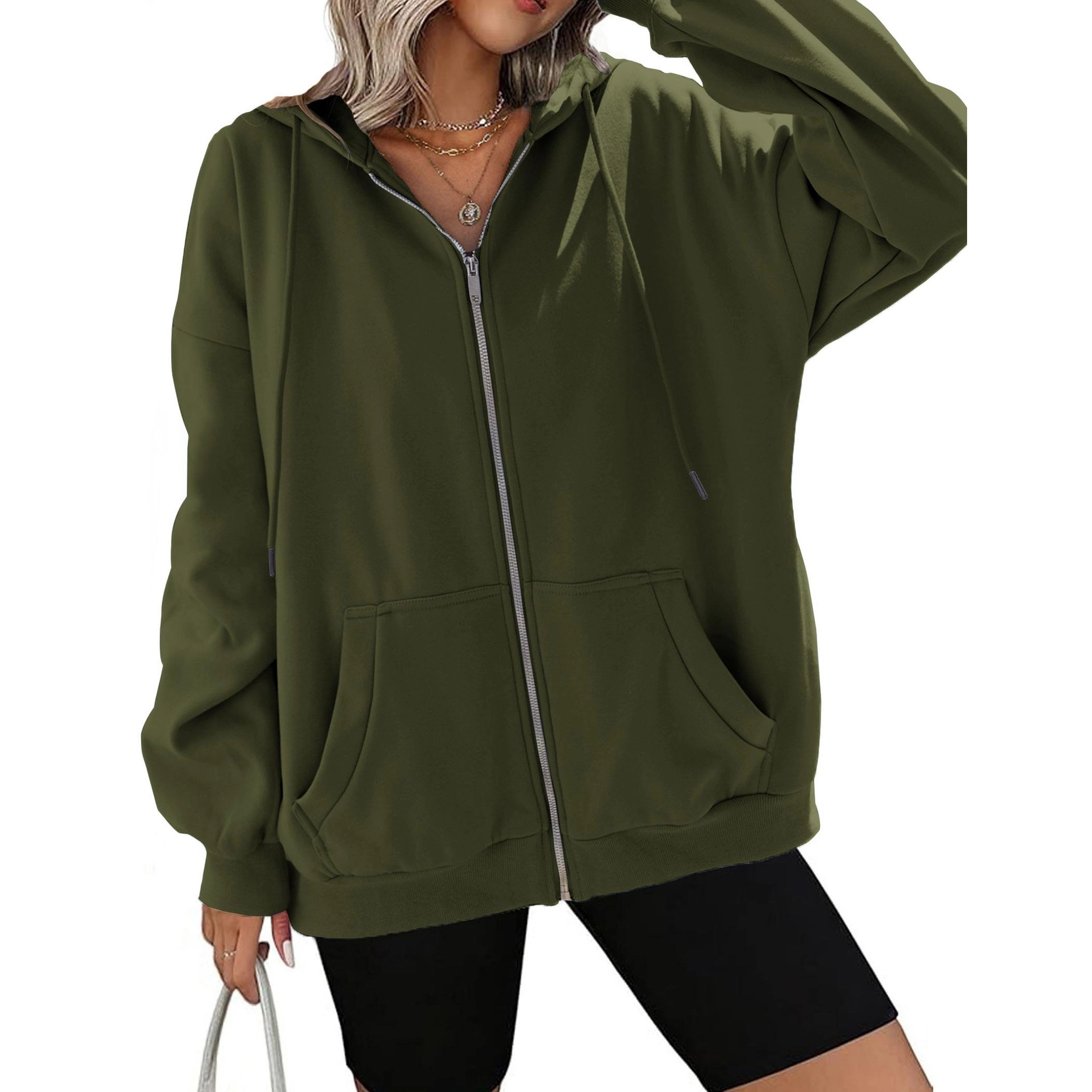 Zeagoo Women's Oversized Zip Up Fleece Hooded Sweatshirt