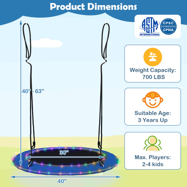 Hivvago 40 Inches Saucer Tree Swing for Kids and Adults