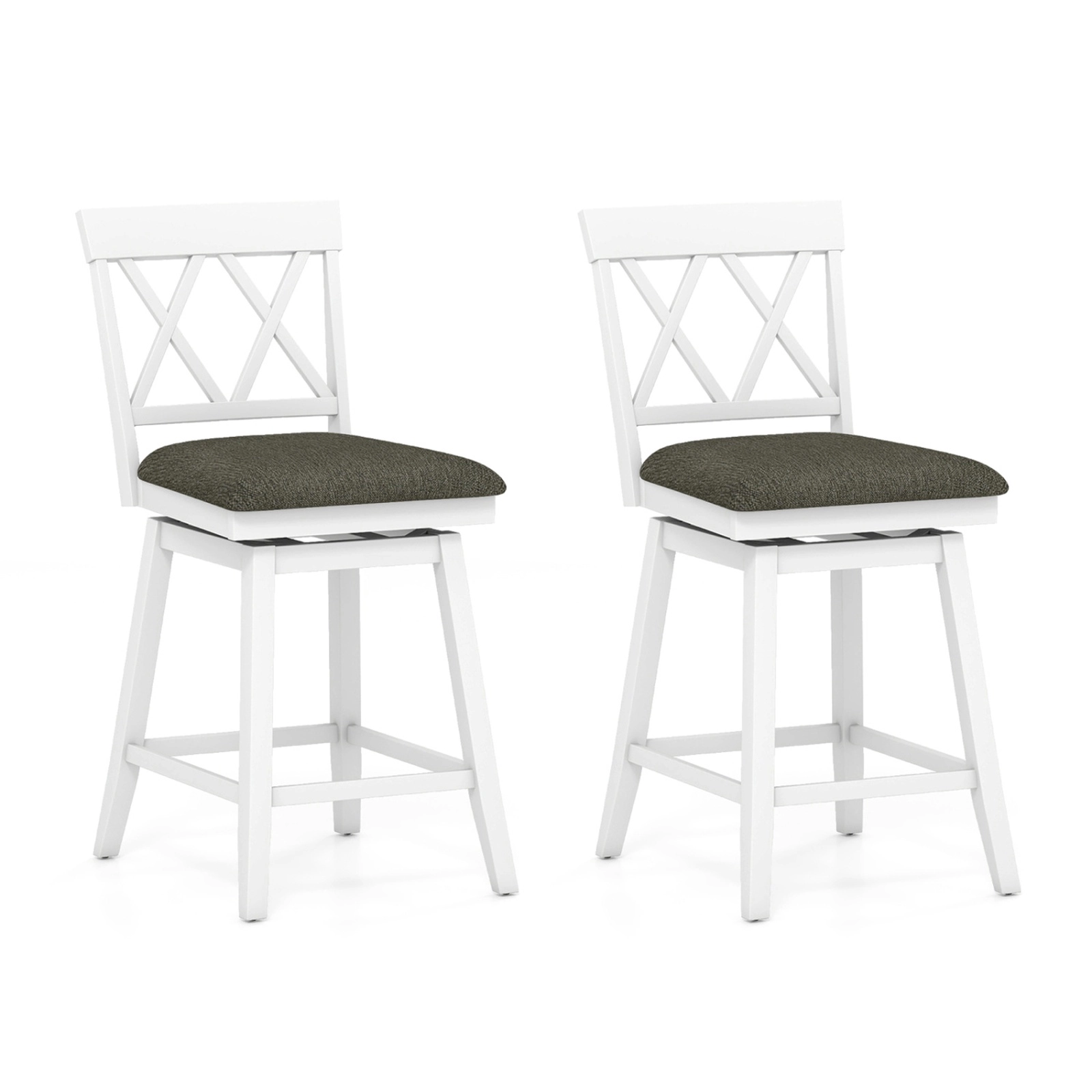 SUGIFT Set of 2 24-Inch Counter-Height Swivel Stools, Linen Cushions, Oak-Finish Frame