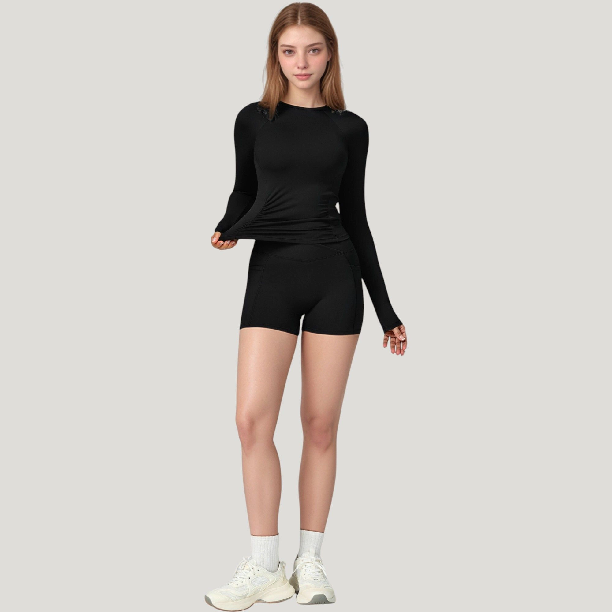 Anna-Kaci Women's Long Sleeve Crew Neck Activewear Top with Streamlined Fit and Lightweight Stretch Performance Fabric