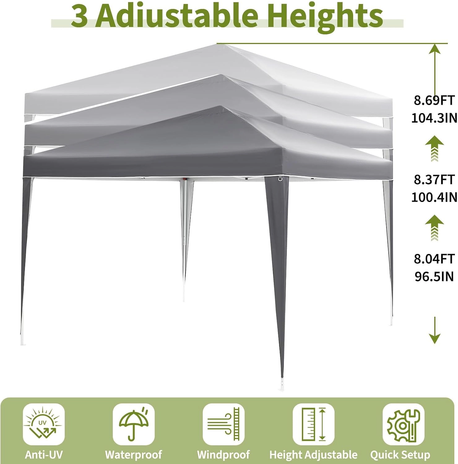 10x10 Pop Up Canopy Tent with Sidewalls, 420D Oxford Waterproof, Wheeled Bag, 1-Person Setup for Party Camping