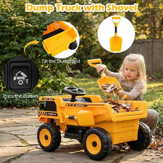 SUGIFT 24V Construction Ride-On Dump Truck Car with Remote Control 66-lb Capacity Ages 3-8 Yellow and Black