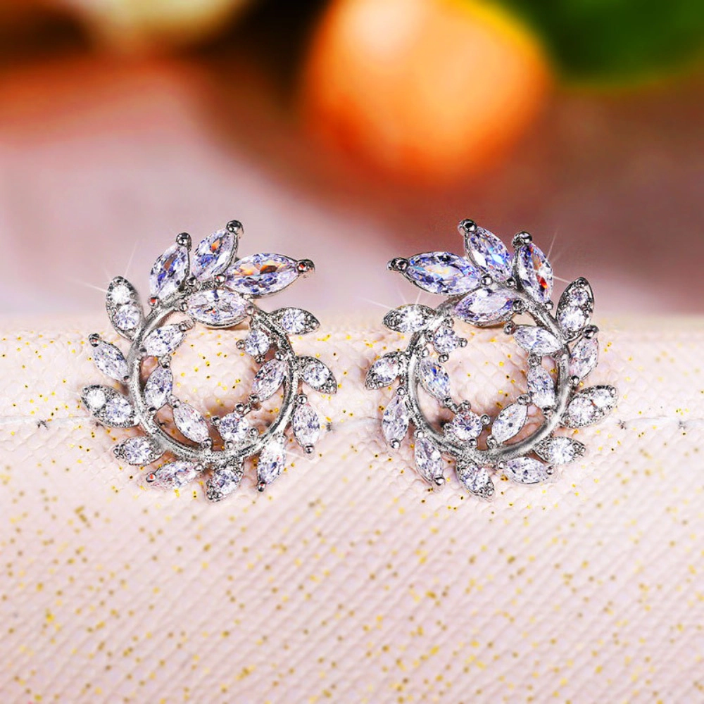 White Gold Plated Wheat Wreath Stud Earrings