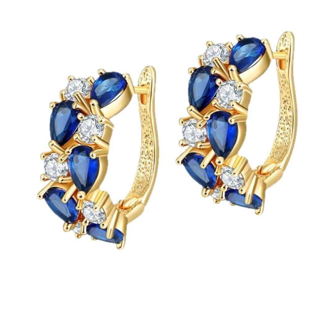 Colorful Multi Cubic Zirconia Huggie Earring Gold Plated Rainbow CZ Hoop