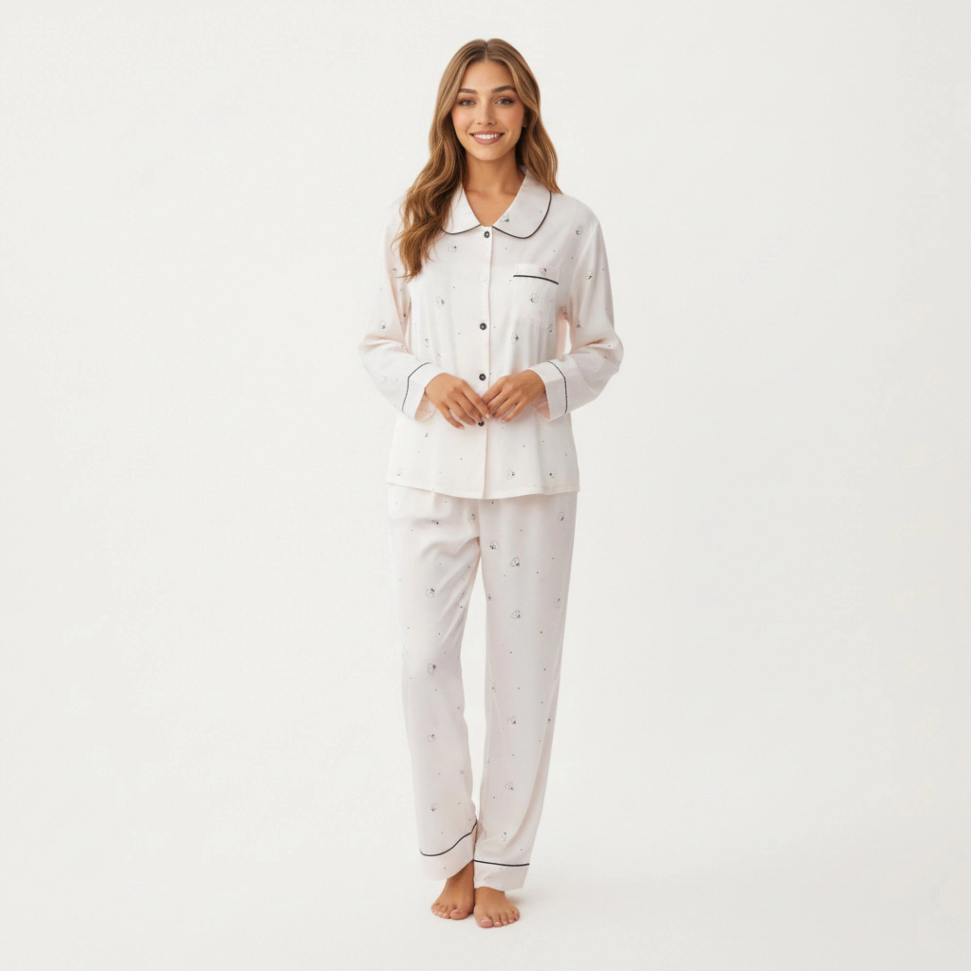 Anna-Kaci Women's 2-Piece Printed Button Front Pajama Top with Contrast Piping and Matching Relaxed Fit Lounge Pants