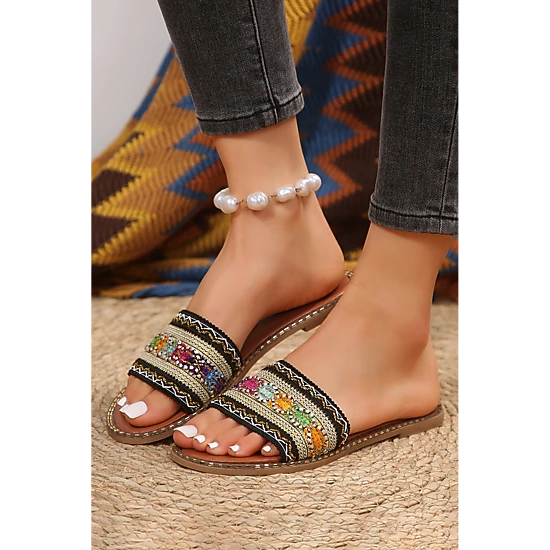 Threaded Pear Women's Quincy Bohemian Pattern Crochet Slippers
