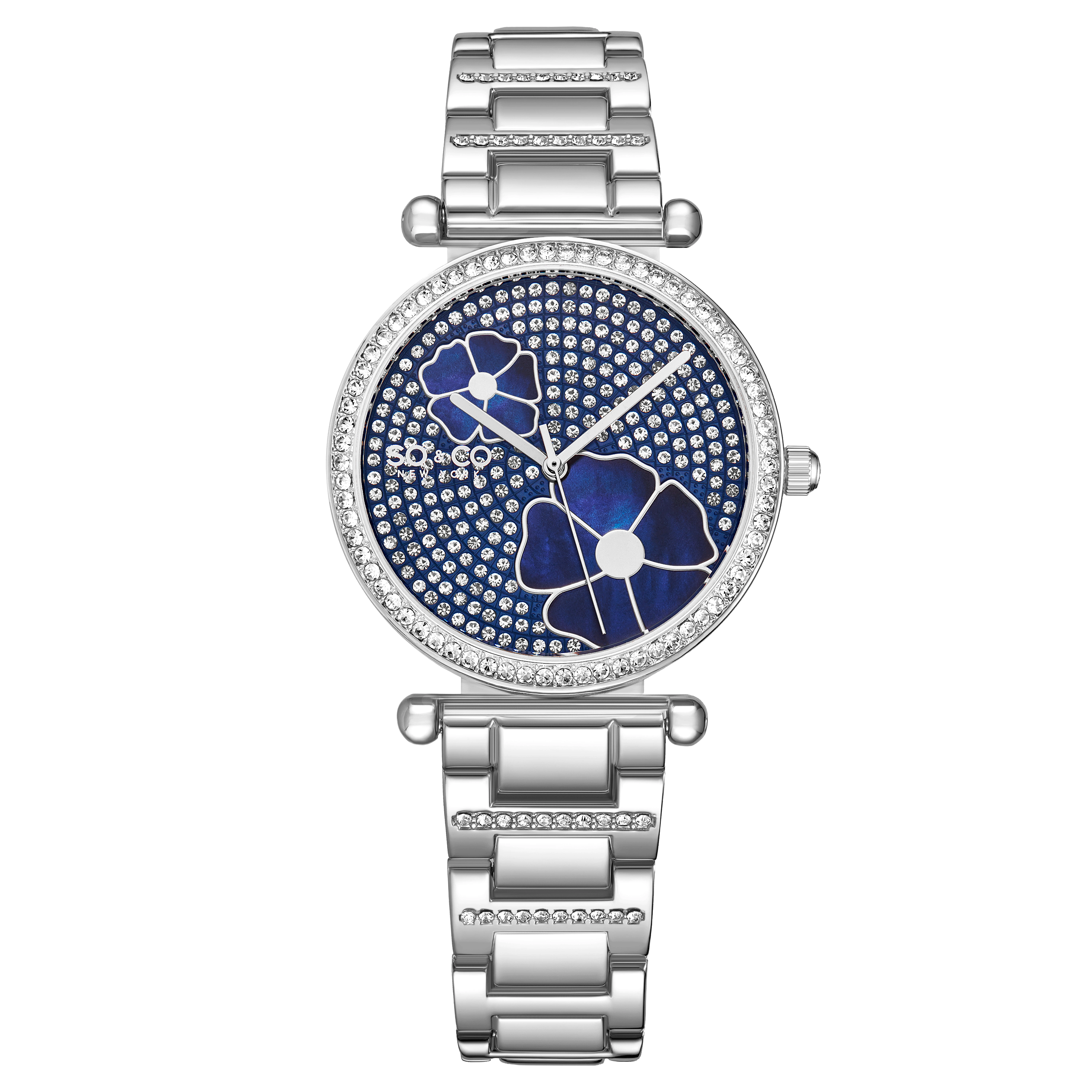 SO&CO Madison 5582 36mm Crystal Studded Watch with MOP Flower Accents