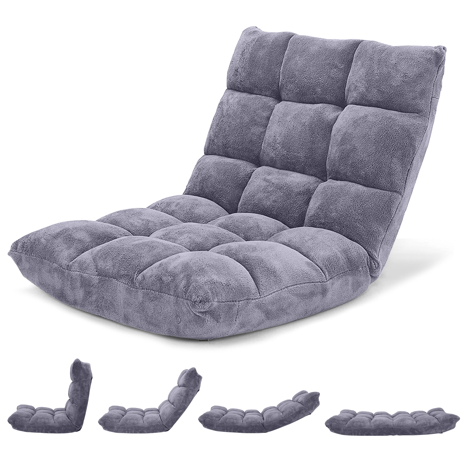 SUGIFT Adjustable 14-Position Cushioned Floor Chair 200-lb Seat Capacity 77-lb Backrest Capacity Gray