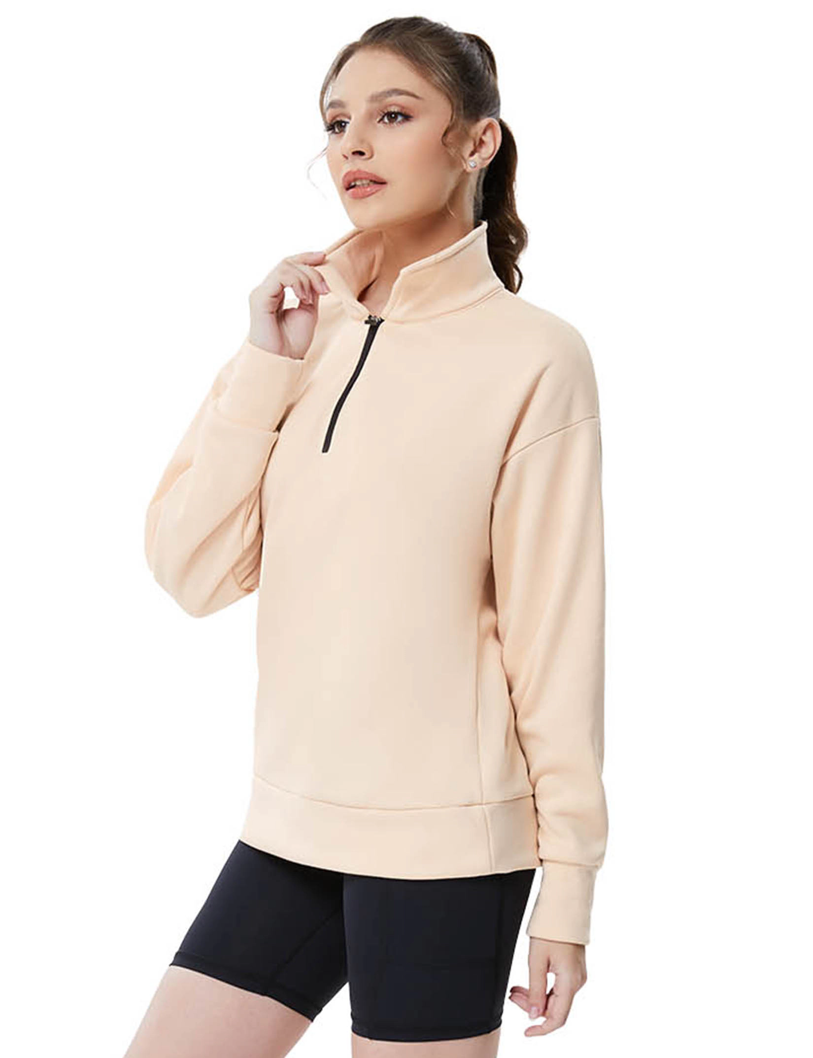 KOJOOIN Women's Quarter Zip Lightweight Pullover Sweatshirt Long Sleeve Oversized Casual