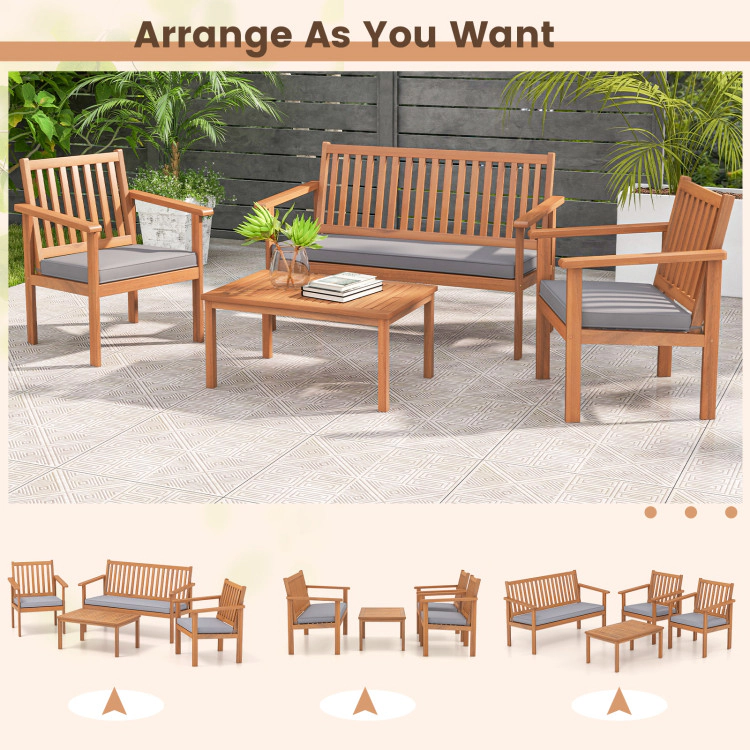 Hivvago 4 Piece Patio Wood Furniture Set Acacia Sofa With Loveseat