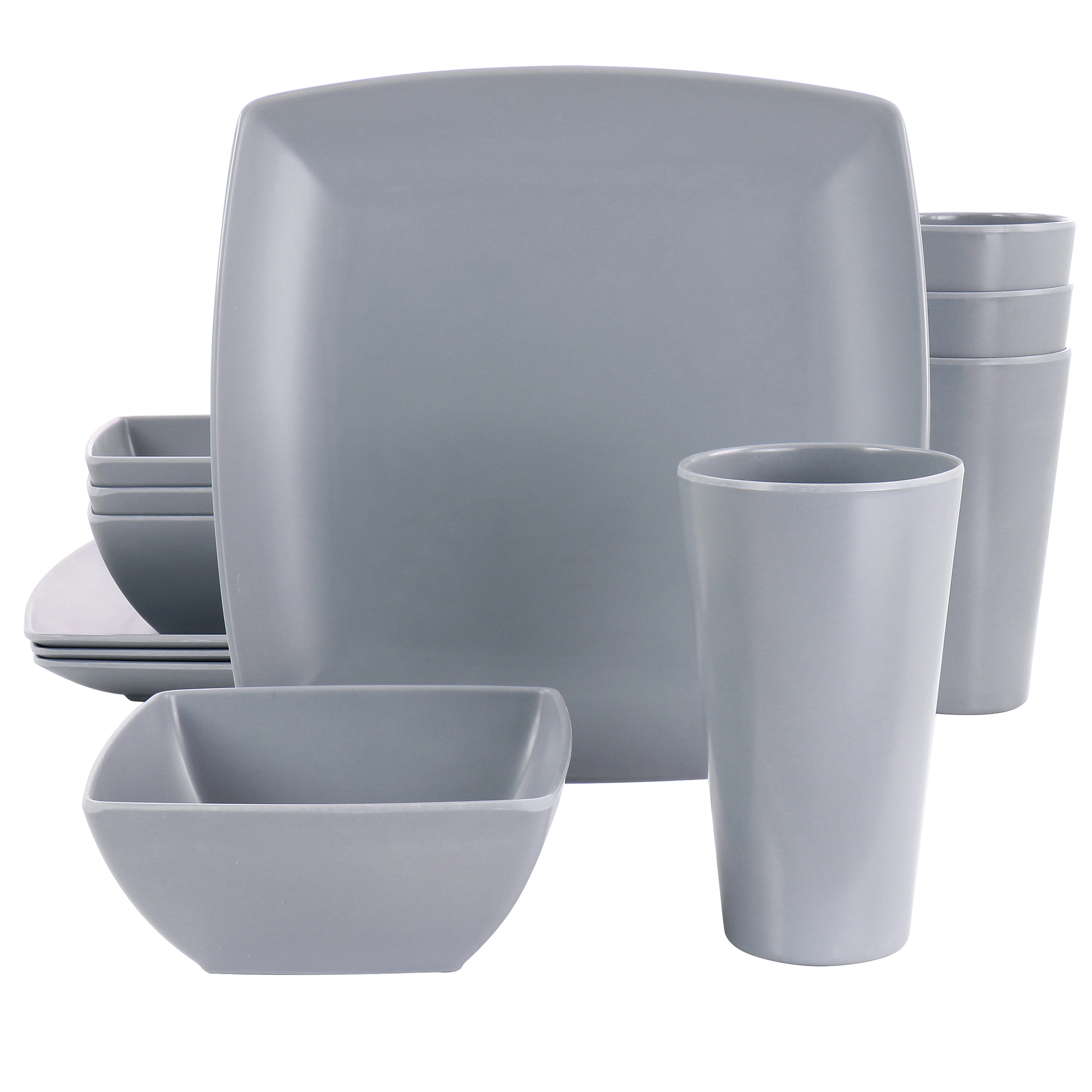 Gibson Home Grayson Melamine 12 Piece Square Dinnerware Set in Orange