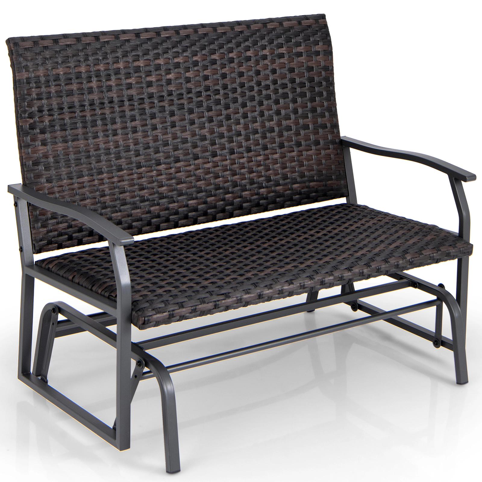 SUGIFT Brown Quick Dry Foam Seat 2-Person All Weather Outdoor Wicker Glider Bench