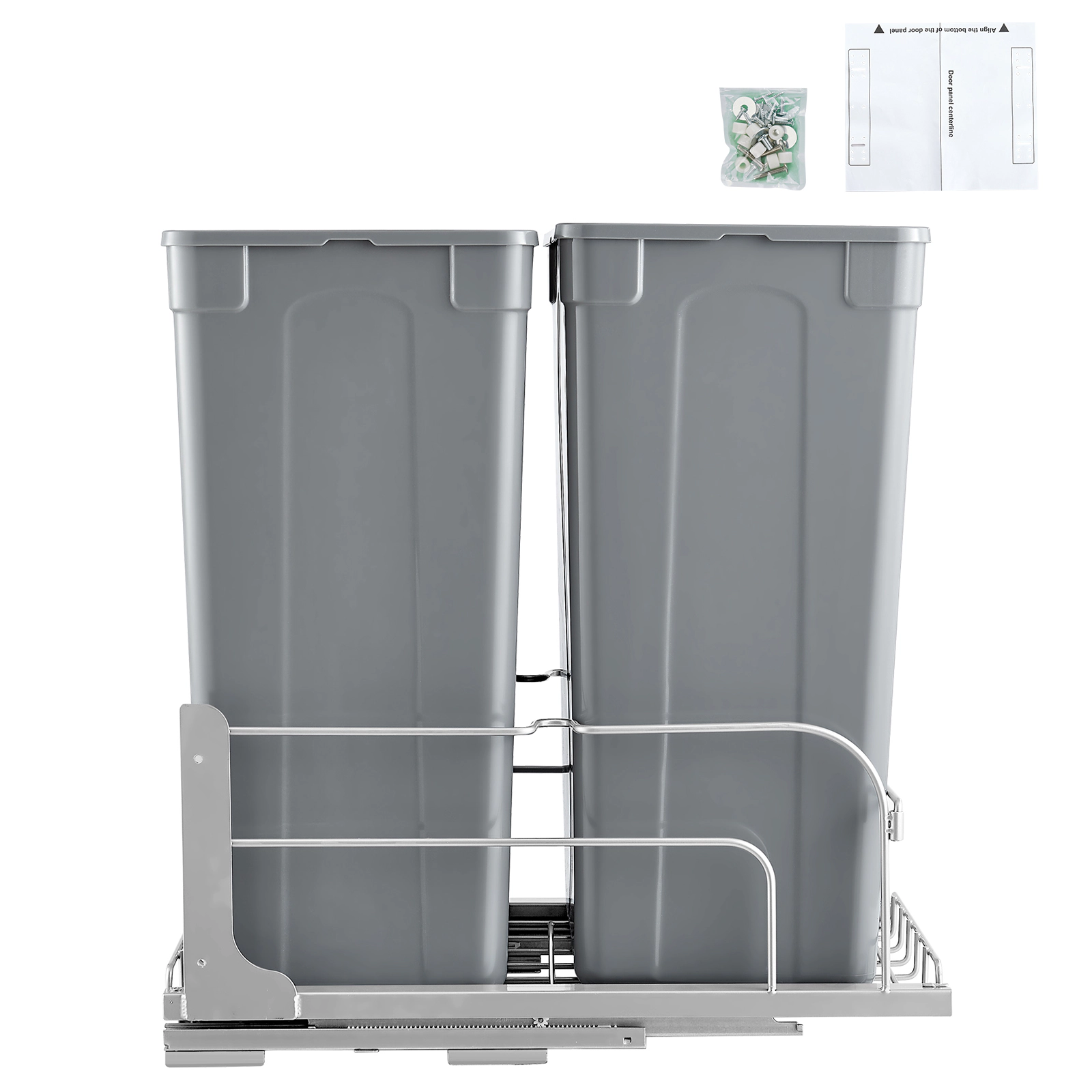 HONGGE Pull-Out Trash Can x2 Double Under Mount Kitchen Waste Container Heavy Duty Garbage Recycling Bin with Door Kit