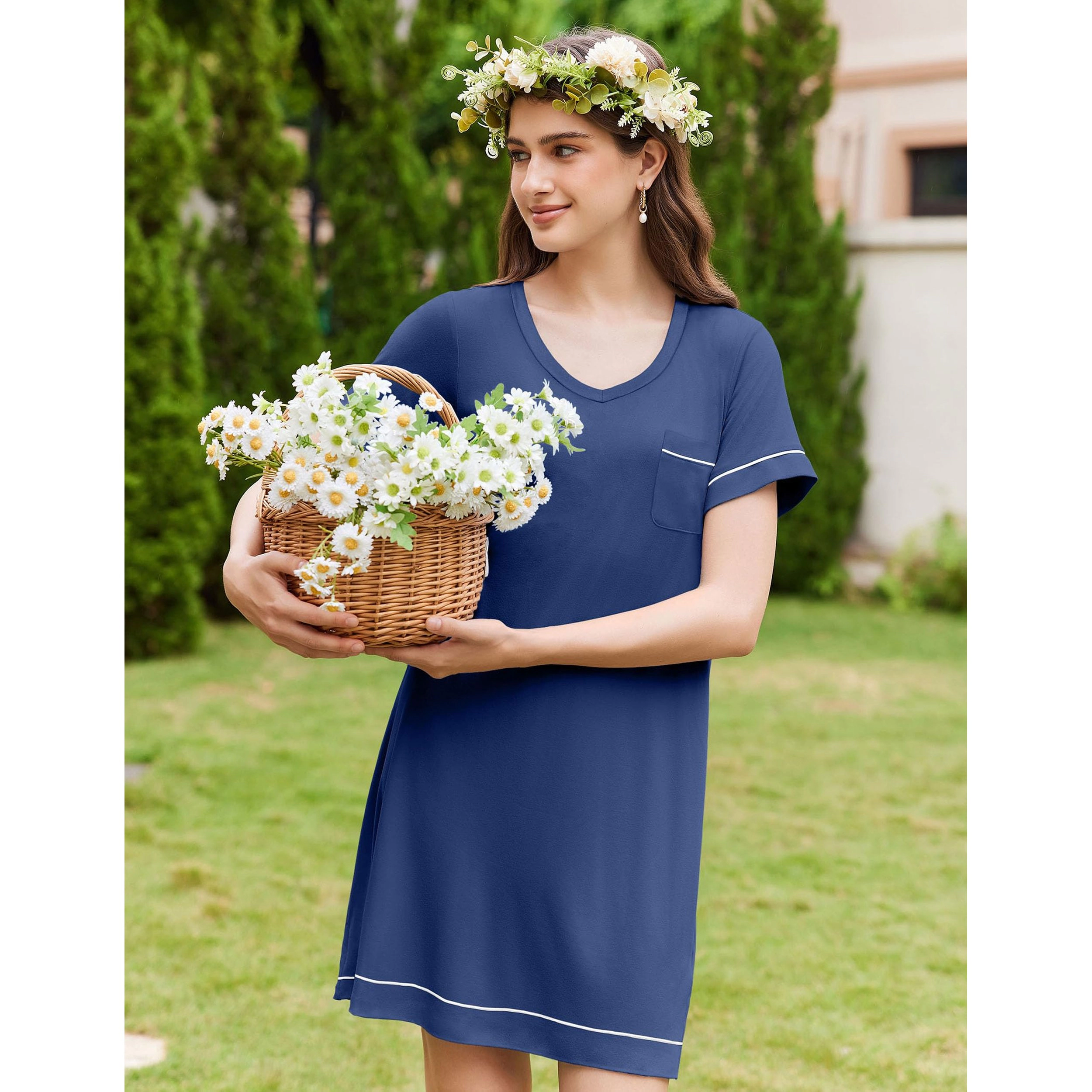 Ekouaer Womens Nightgowns for Women Short Sleeves V Neck Sleepwear  Short Nightshirt Tshirts Dress