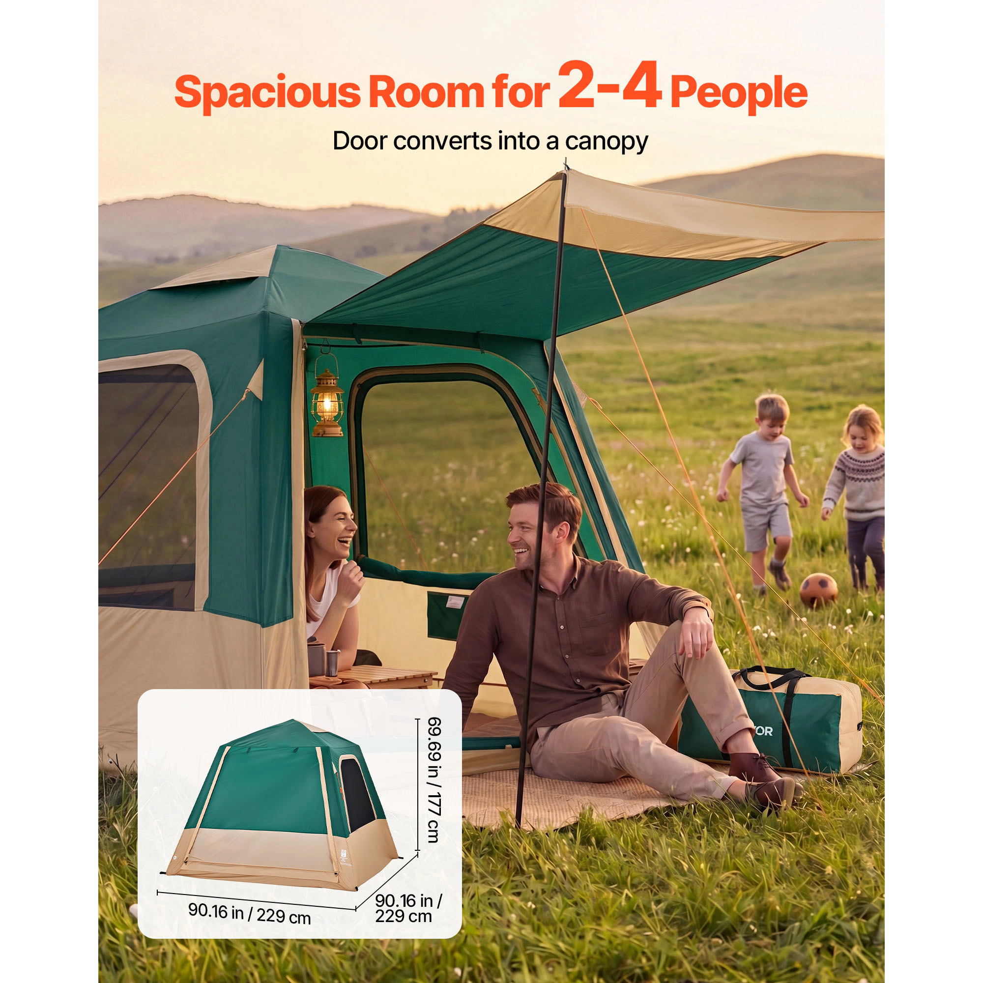 HONGGE Camping Tent 4 Person Inflatable Cabin Tent with Rechargeable Pump TPU Air Tube & 5 Large Mesh Windows Portable