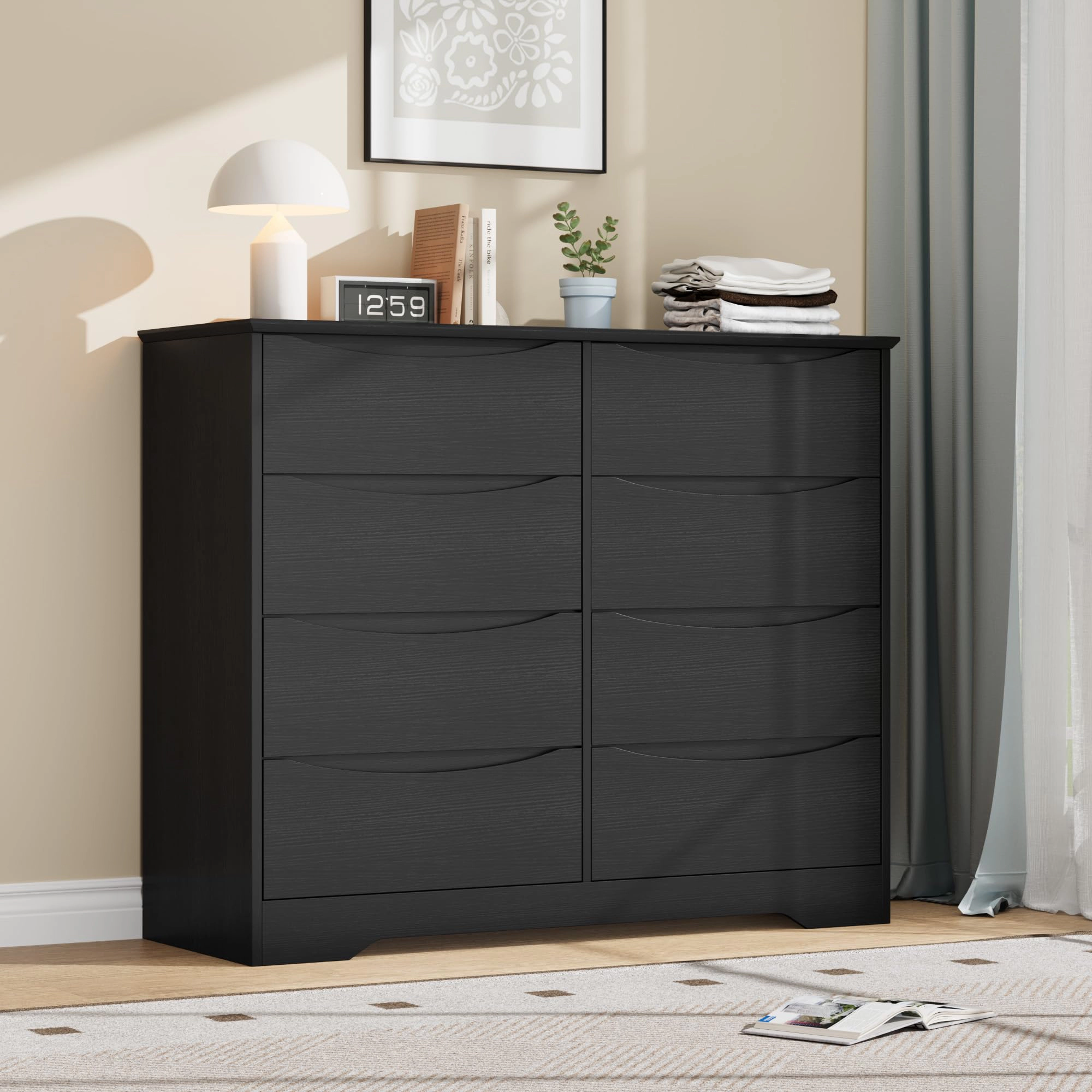 8 Drawer Modern Dresser with Hidden Handles, 47" Wide Large Double Storage Chest for Bedroom Living Room Hallway