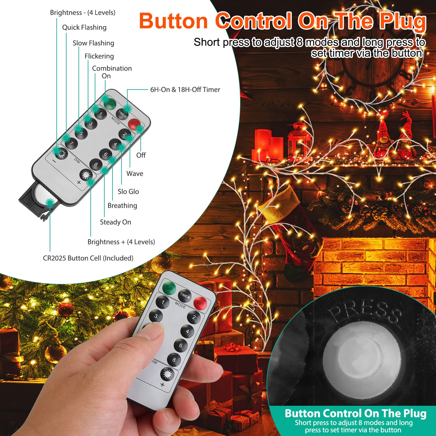 GBruno 144-LED Birch Garland String Lights With Timer