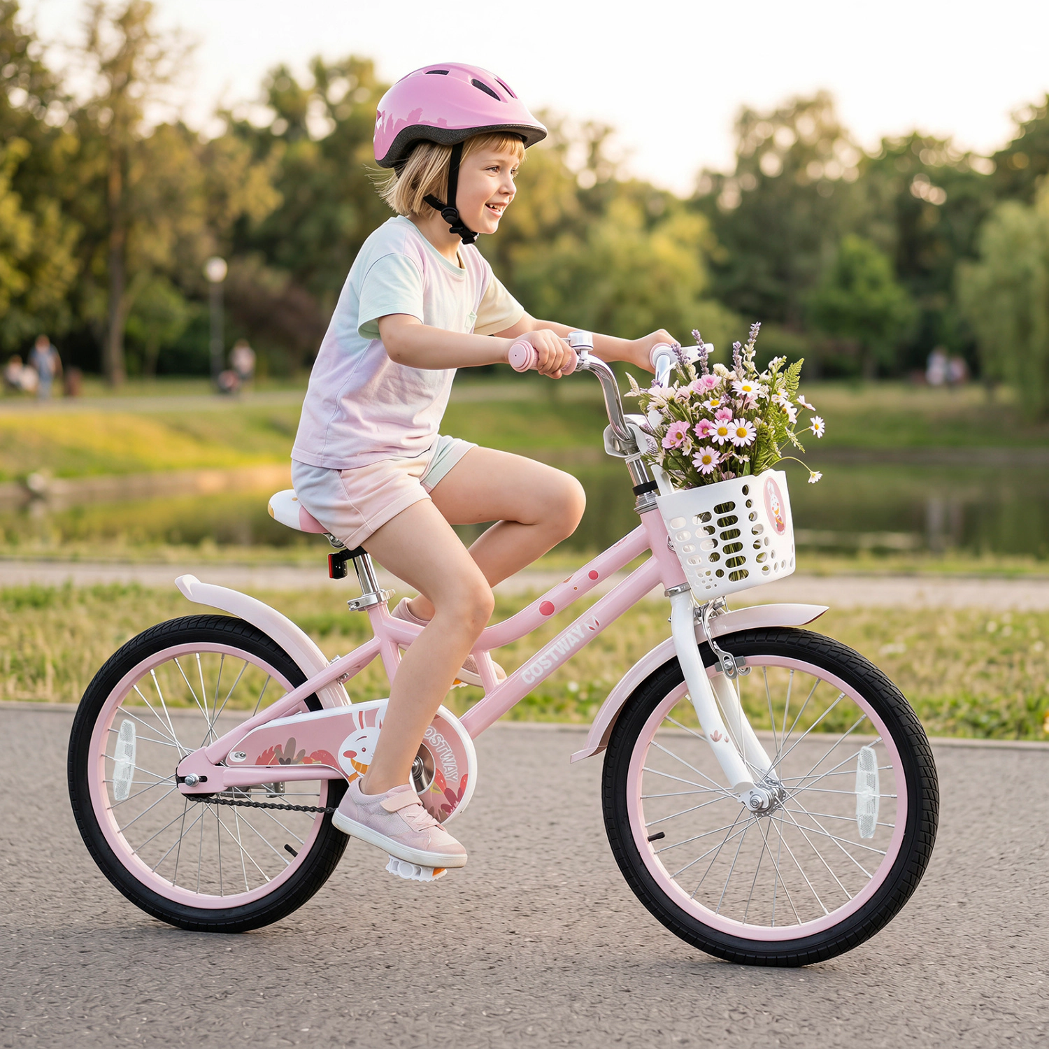 LJG 18 Inch Girl Bike with Basket Detachable Training Wheels for 4-8 Years Old