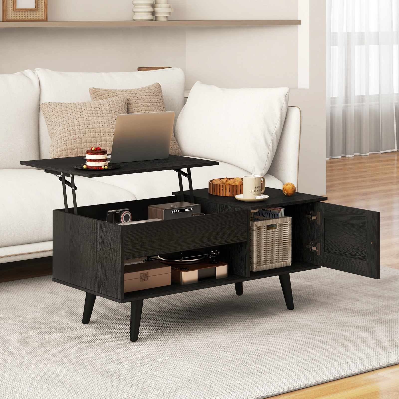 SUGIFT Gas Strut Lift Top Hidden Compartment Door Cabinet Coffee Table 39.5-in x 19.5-in x 18-in 110-lb Capacity Black