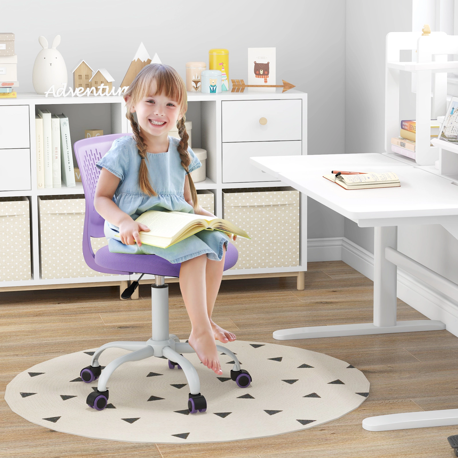 SUGIFT Ergonomic Mesh Kids Study Chair with Adjustable Height 250-lb Capacity Sponge Seat Ages Vary Purple