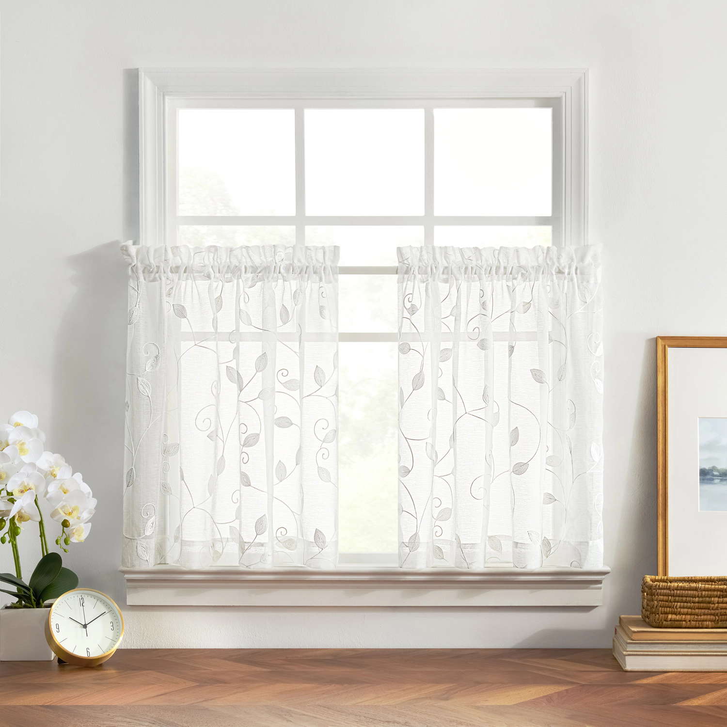 Ellis Curtain Chatham 100% Polyester Embroide Sheer Rod Pocket Tiers