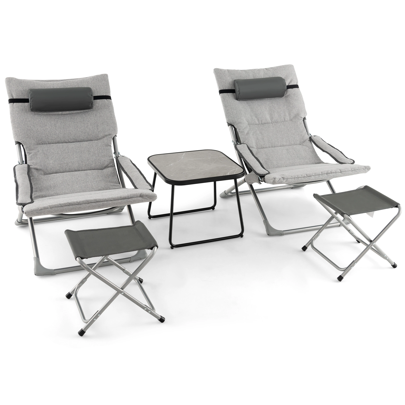 Hivvago 5-Piece Patio Sling Chair Set Folding Lounge Chairs with Footrests and Coffee Table