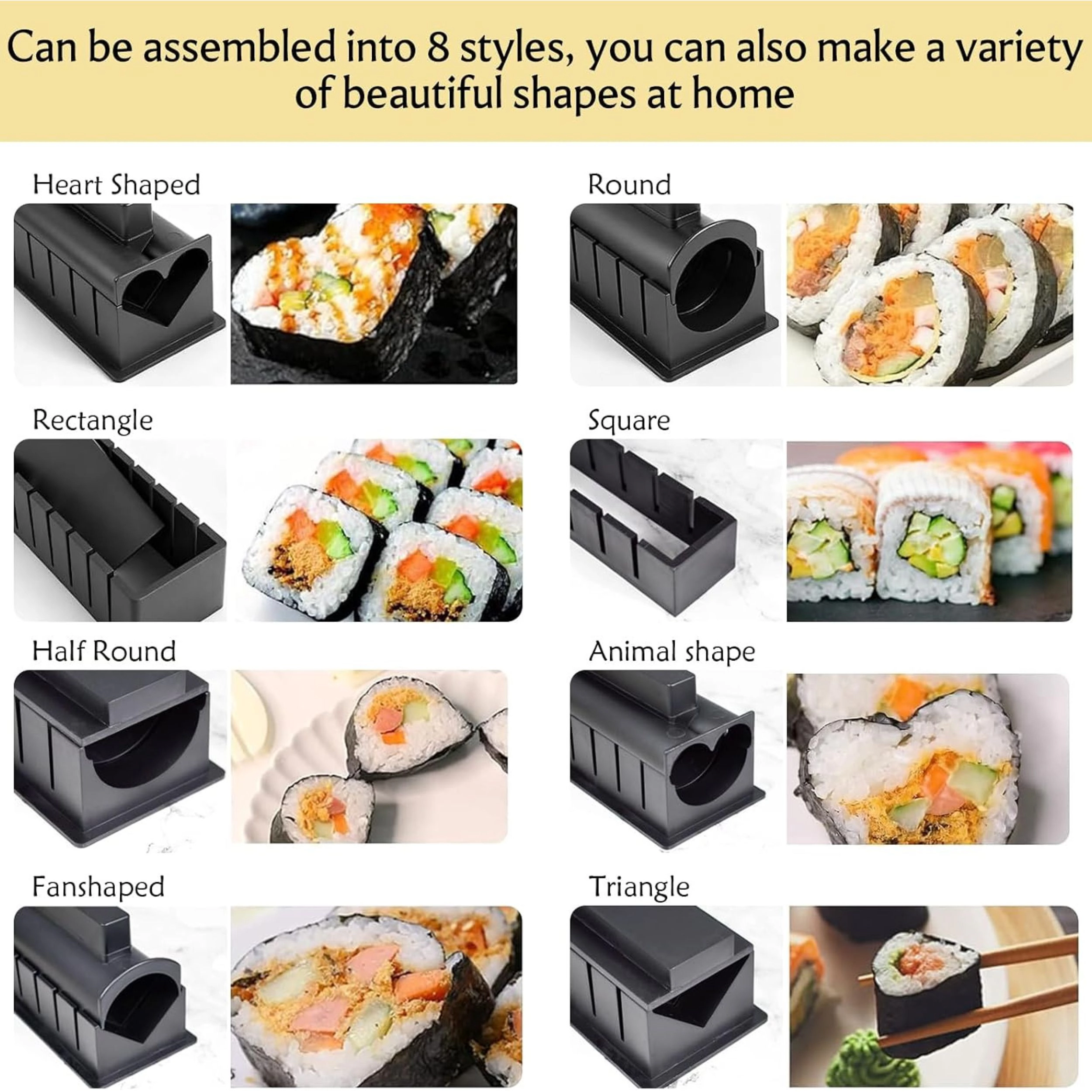 Stock Preferred Pack of 10 Sushi Maker Kit with Rice Roll Mold Press and Sushi Shapes
