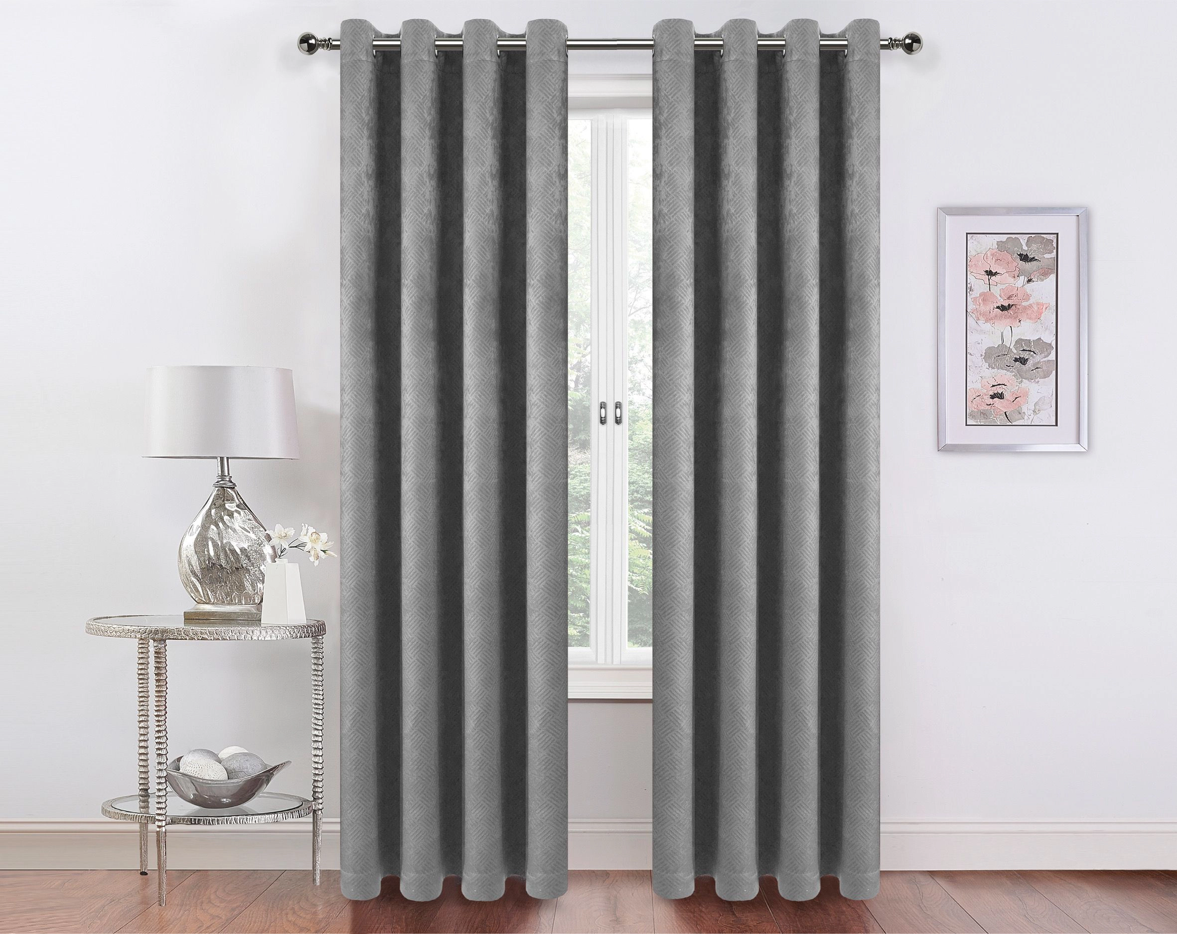 Kate Aurora 2 Pack Hotel Embossed Textured Light Filtering Grommet Top Window Curtain Panels