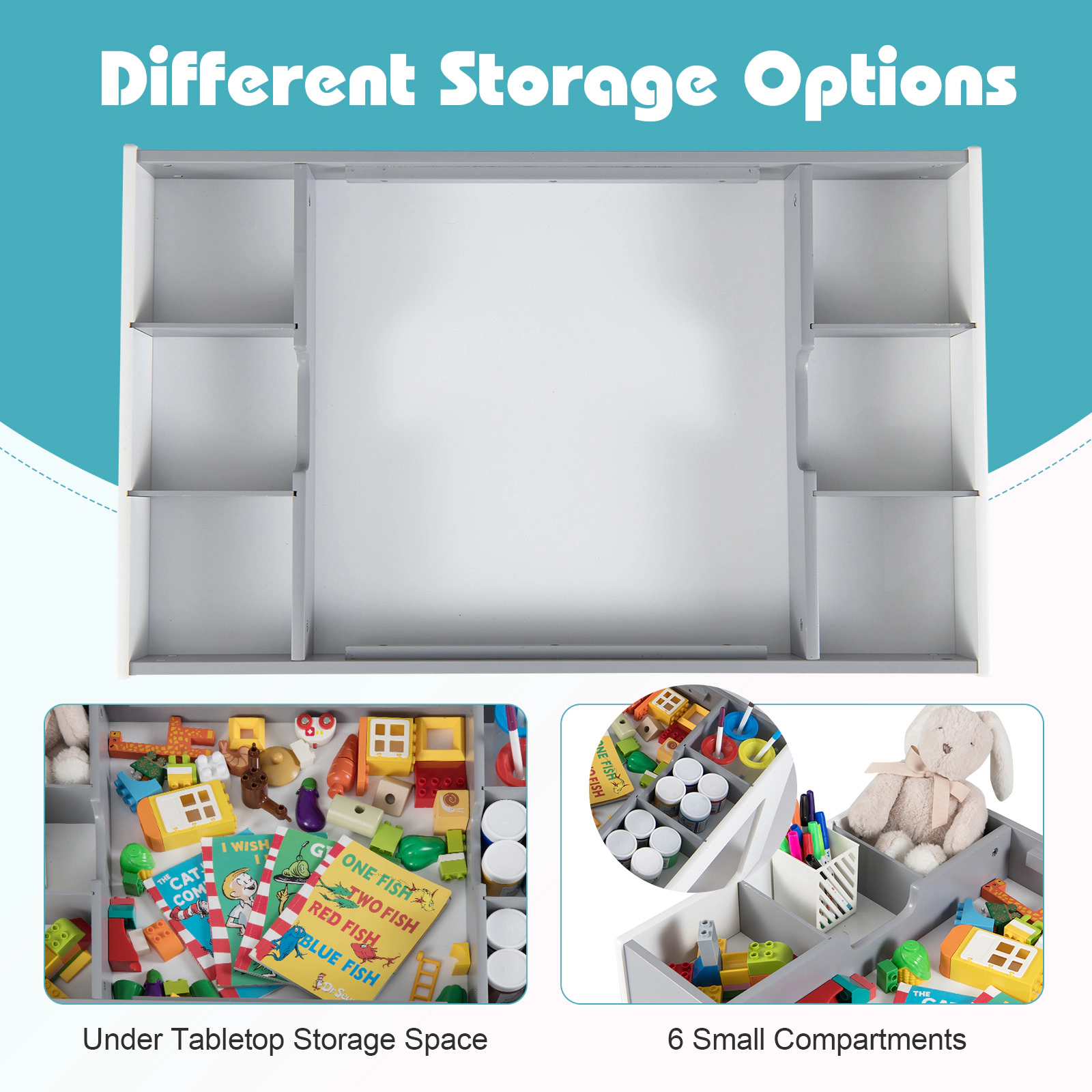 SUGIFT Chalkboard and Whiteboard Top Kids Multifunctional Table 2 Chairs Set