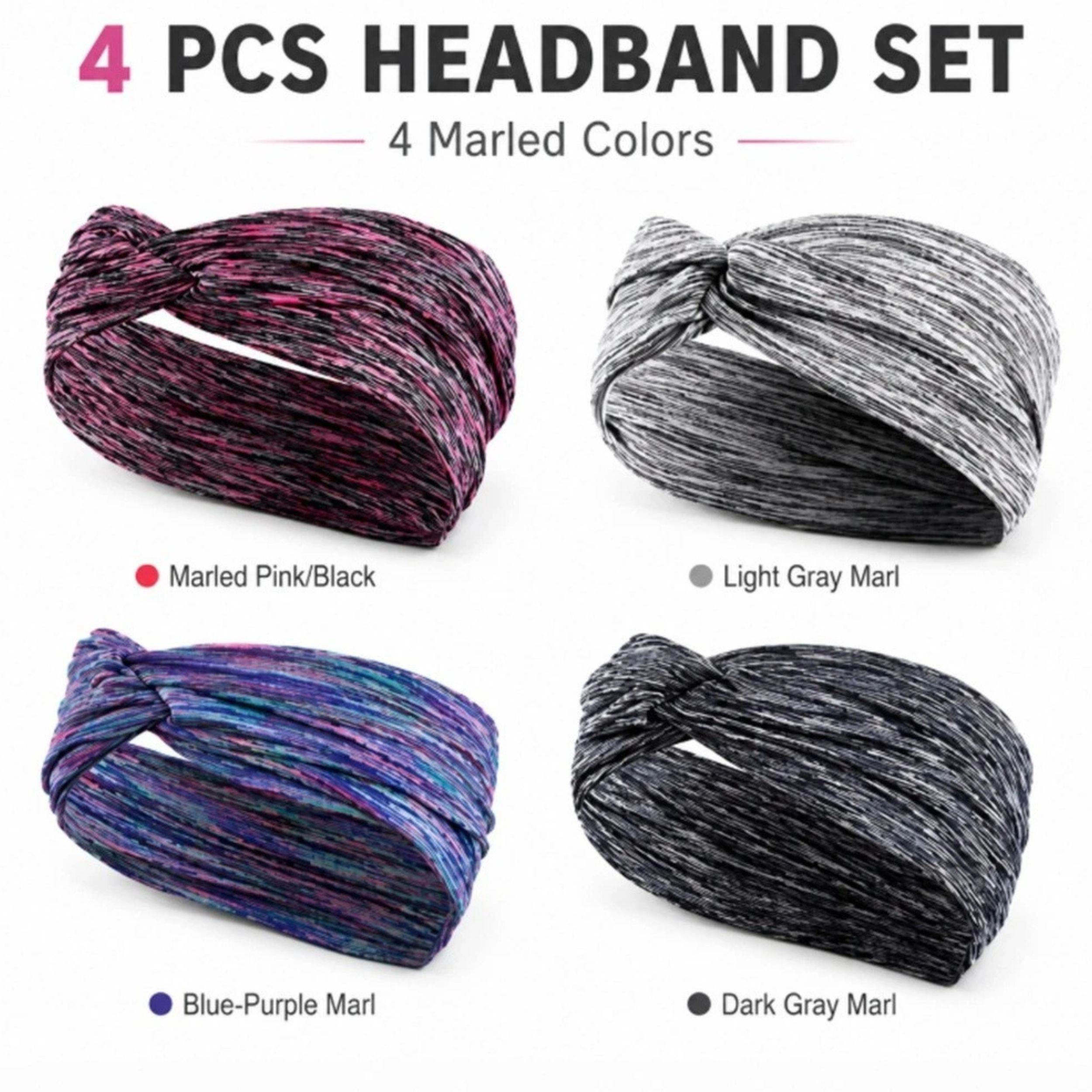 Home Collection Pack of 4 Women's Elastic Turban Headbands for Yoga & Sports