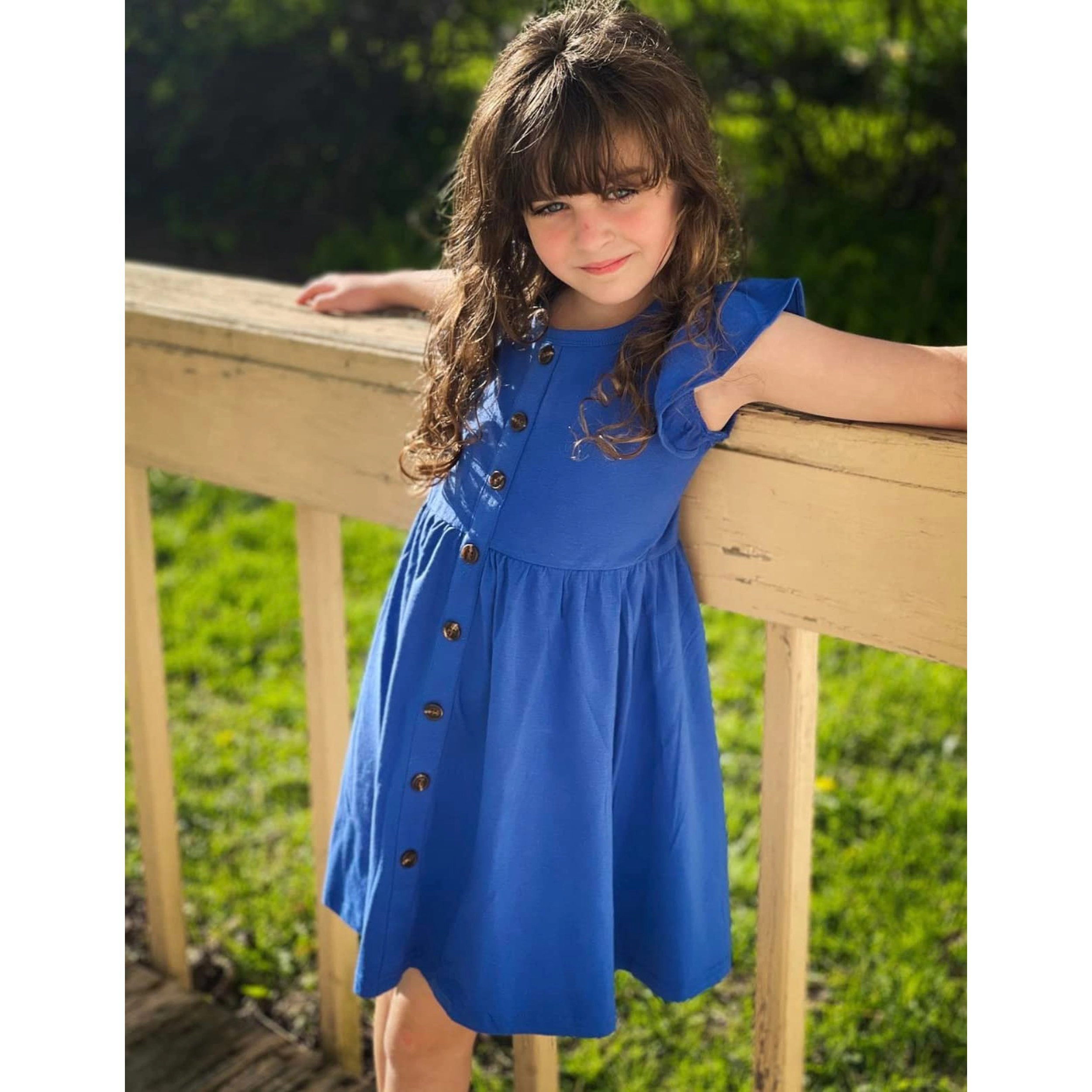 Arshiner Girls Dress Flutter Sleeve Aline Button Down Sundress Summer Dresses For Kids