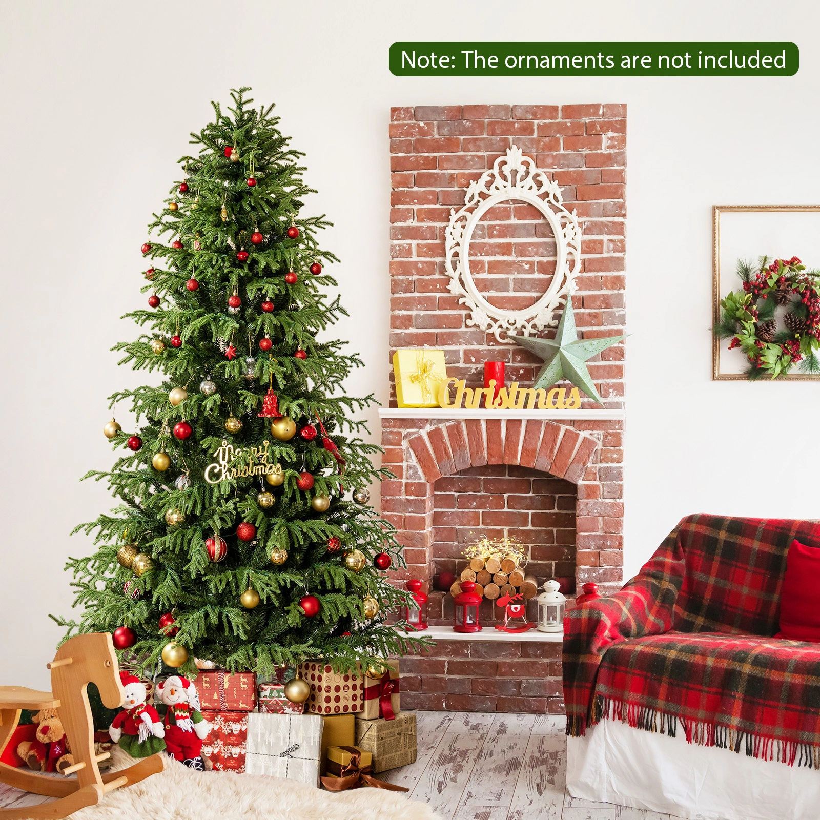 SUGIFT 7-ft Green Pre-Lit Artificial Christmas Tree with 1090 Mixed TPE and PVC Tips and 370 LED Lights