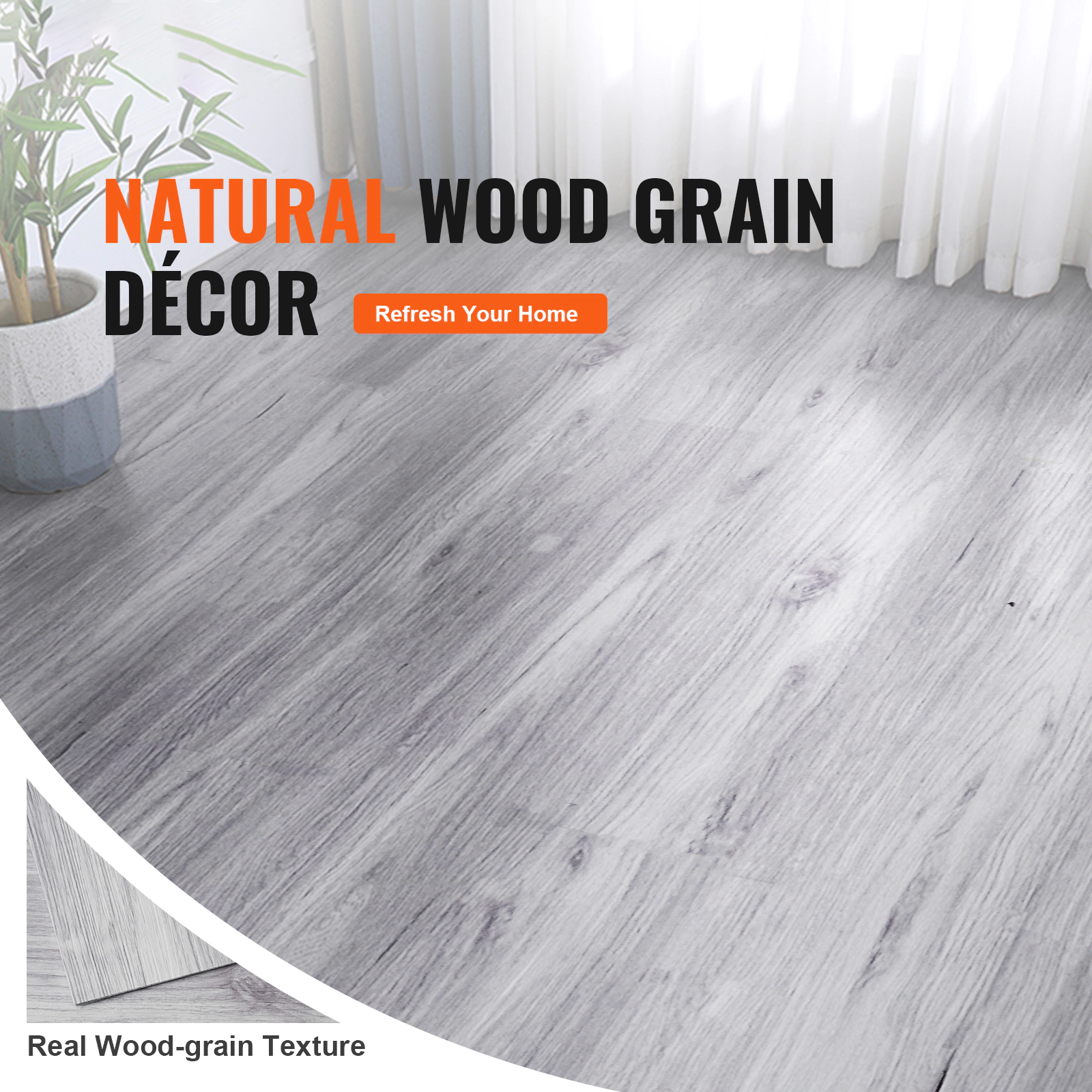 HONGGE Self Adhesive Vinyl Floor Tiles Peel & Stick Wood Grain DIY Flooring for Kitchen Dining Room Bedrooms &