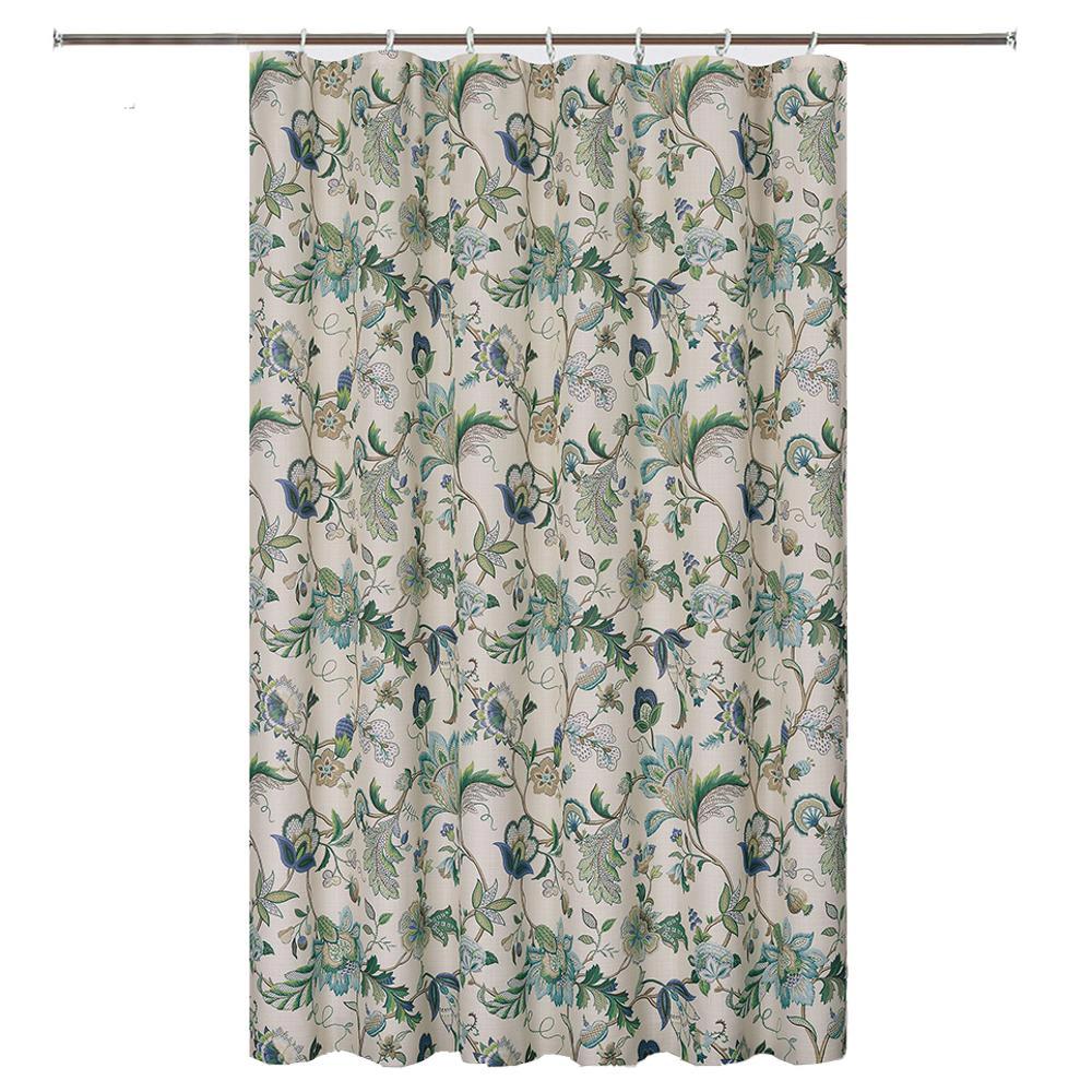 Ellis Curtain Brissac Classic Floral Design Button Holes Shower Curtain 70 x 72 Blue