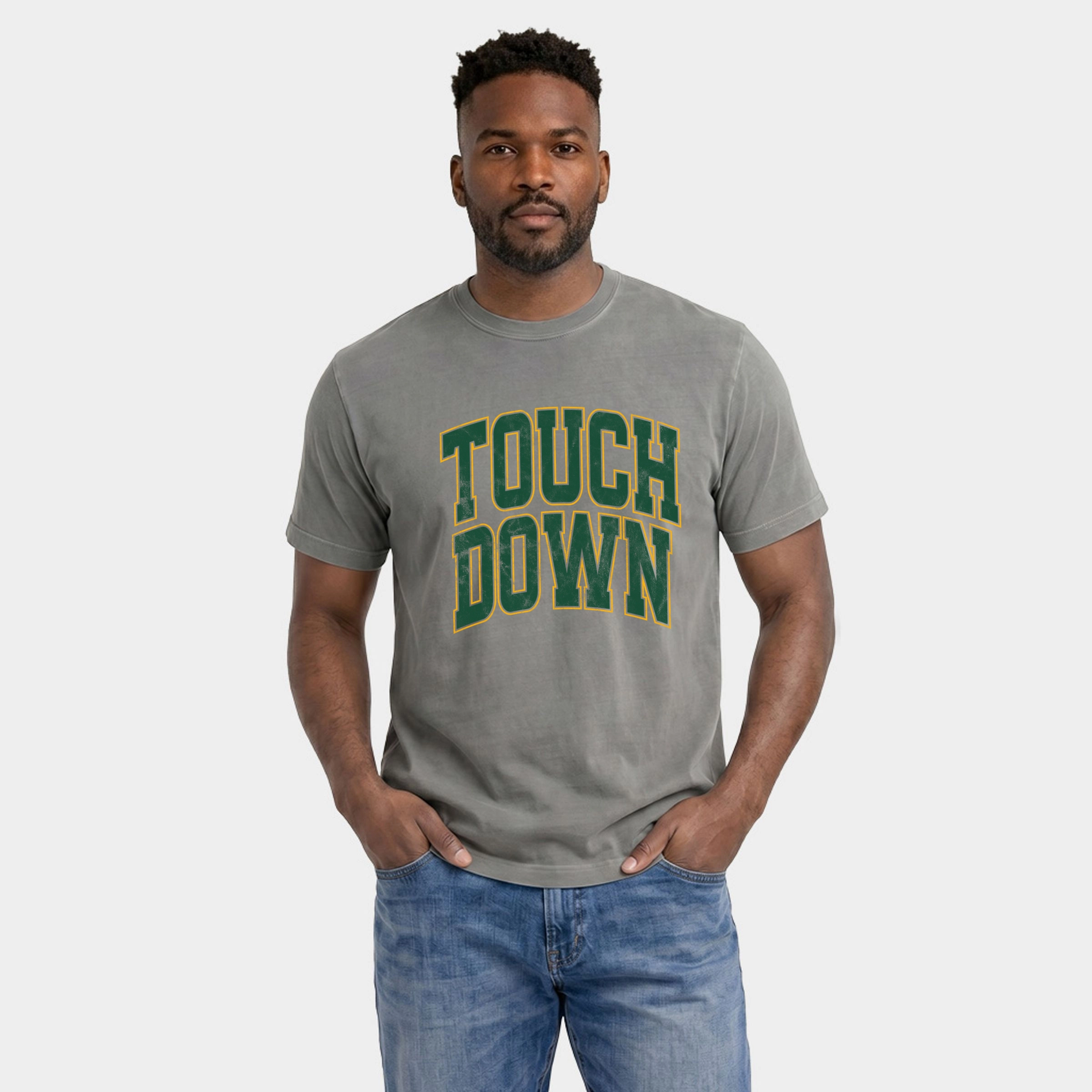 Simply Sage Market - Men's Garment Dyed Graphic T-Shirt Touchdown Stacked Green