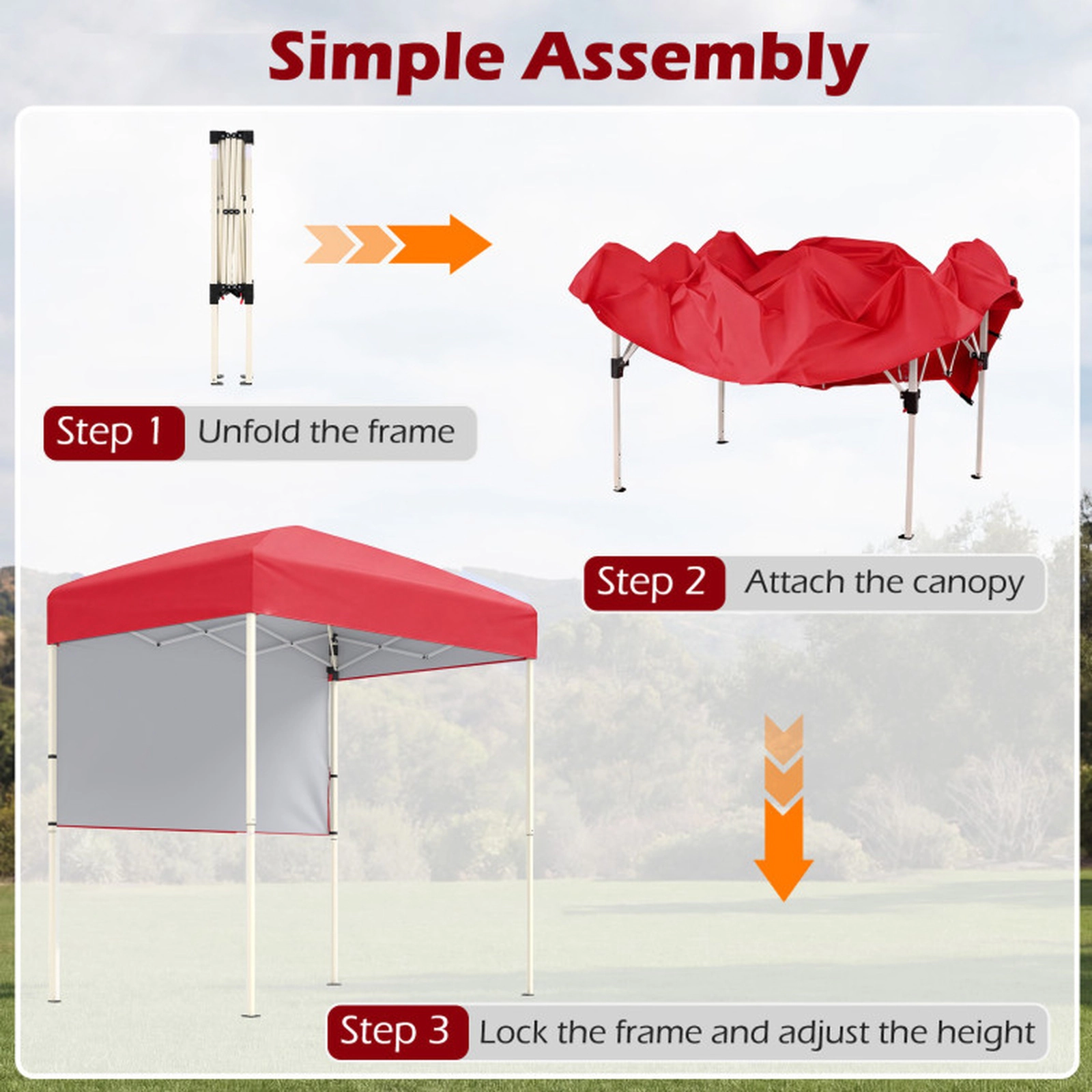 SUGIFT 6 x 4FT Pop-Up Canopy Tent with Half Sidewall Gazebo Easy Setup Outdoor Sun Shelter 15.5-lb Net Weight Red