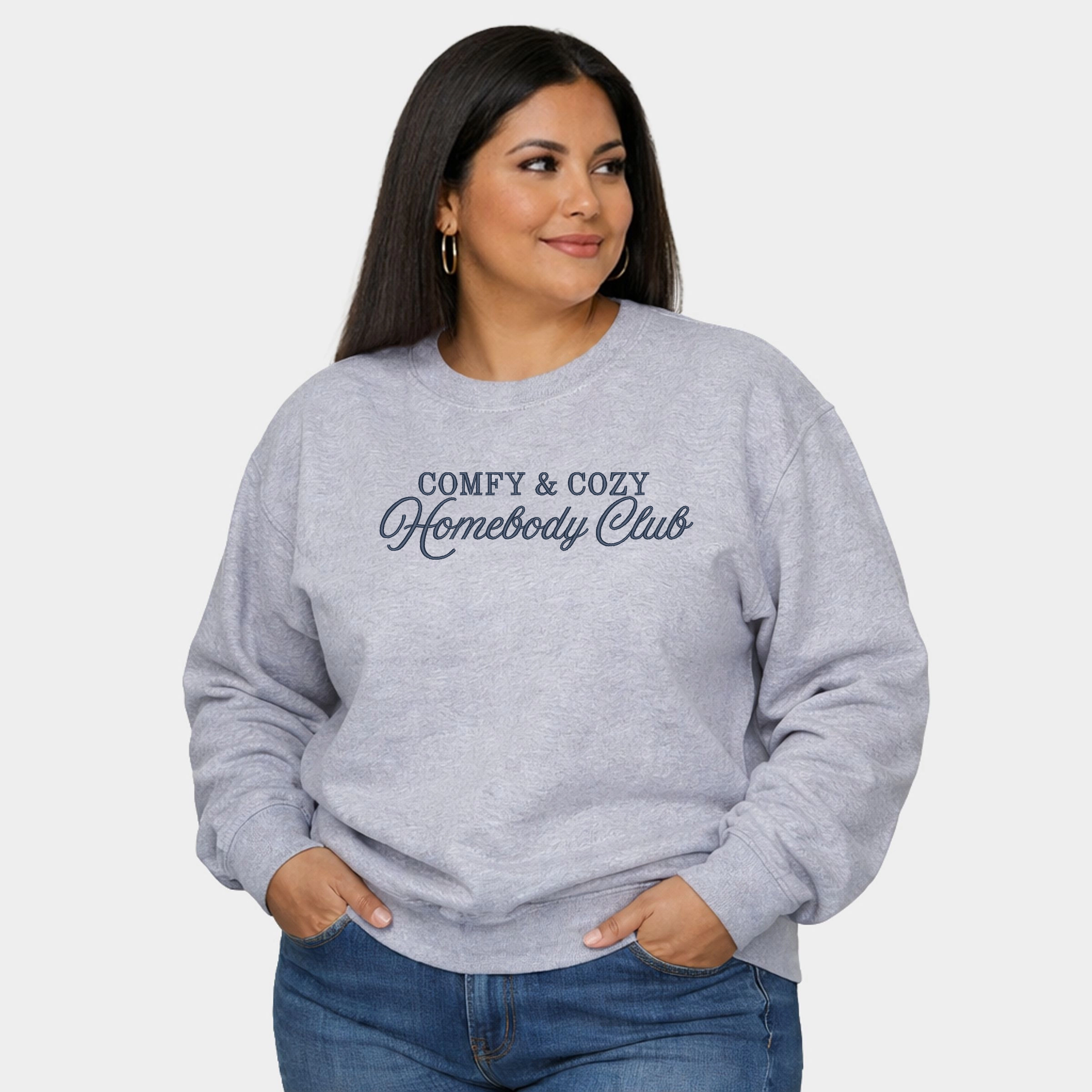 Simply Sage Market - Embroidered Comfy & Cozy Homebody Club  Women's Plus Sized Graphic Sweatshirt